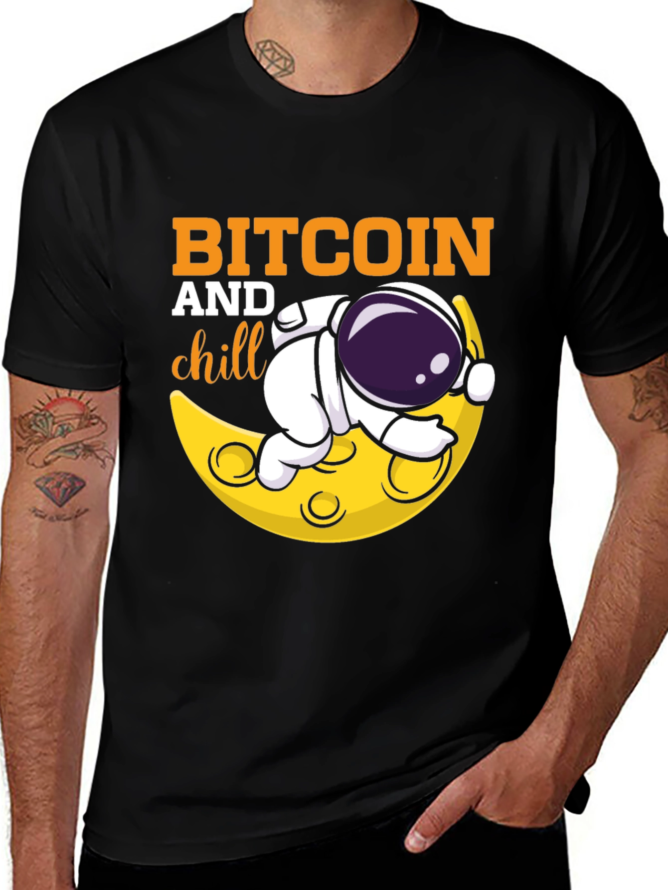 Variant 10 of Bitcoin and Chill Black T-Shirt with Astronaut on Moon