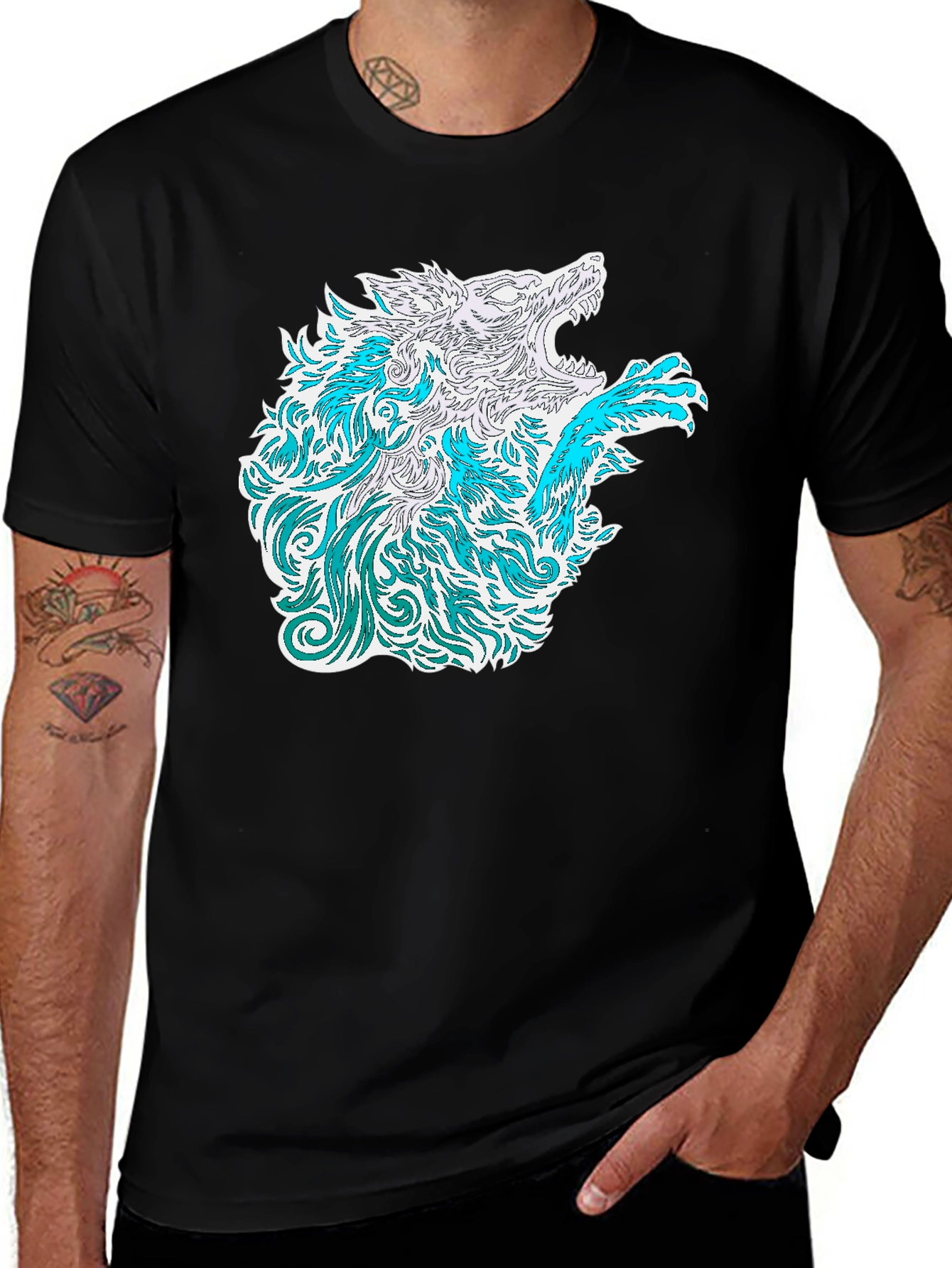 Variant 8 of Wolf Graphic Print Men's Black T-Shirt