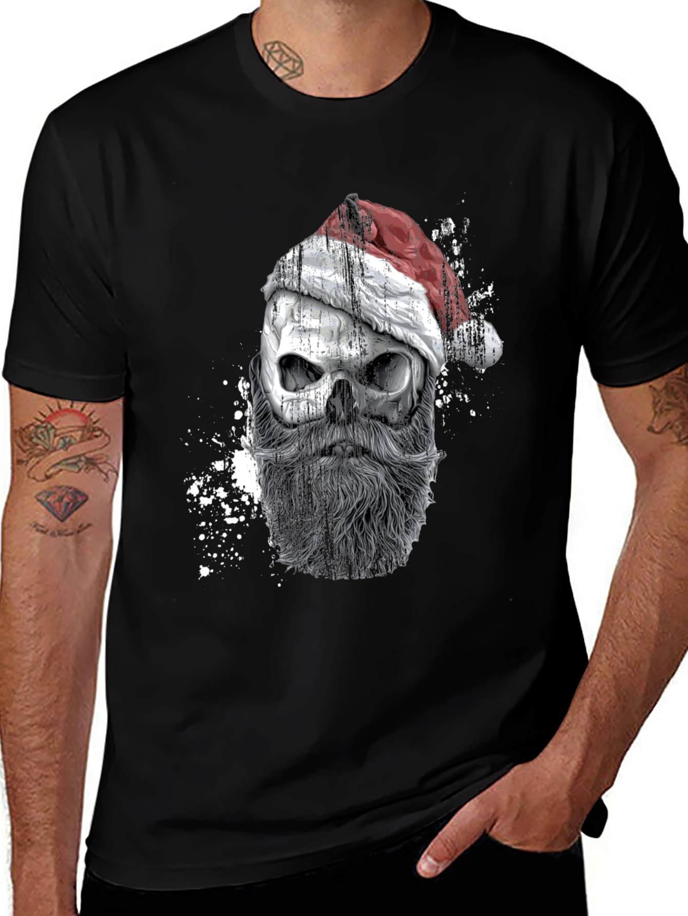 Variant 25 of Santa Skull Graphic Tee - Men's Black T-Shirt