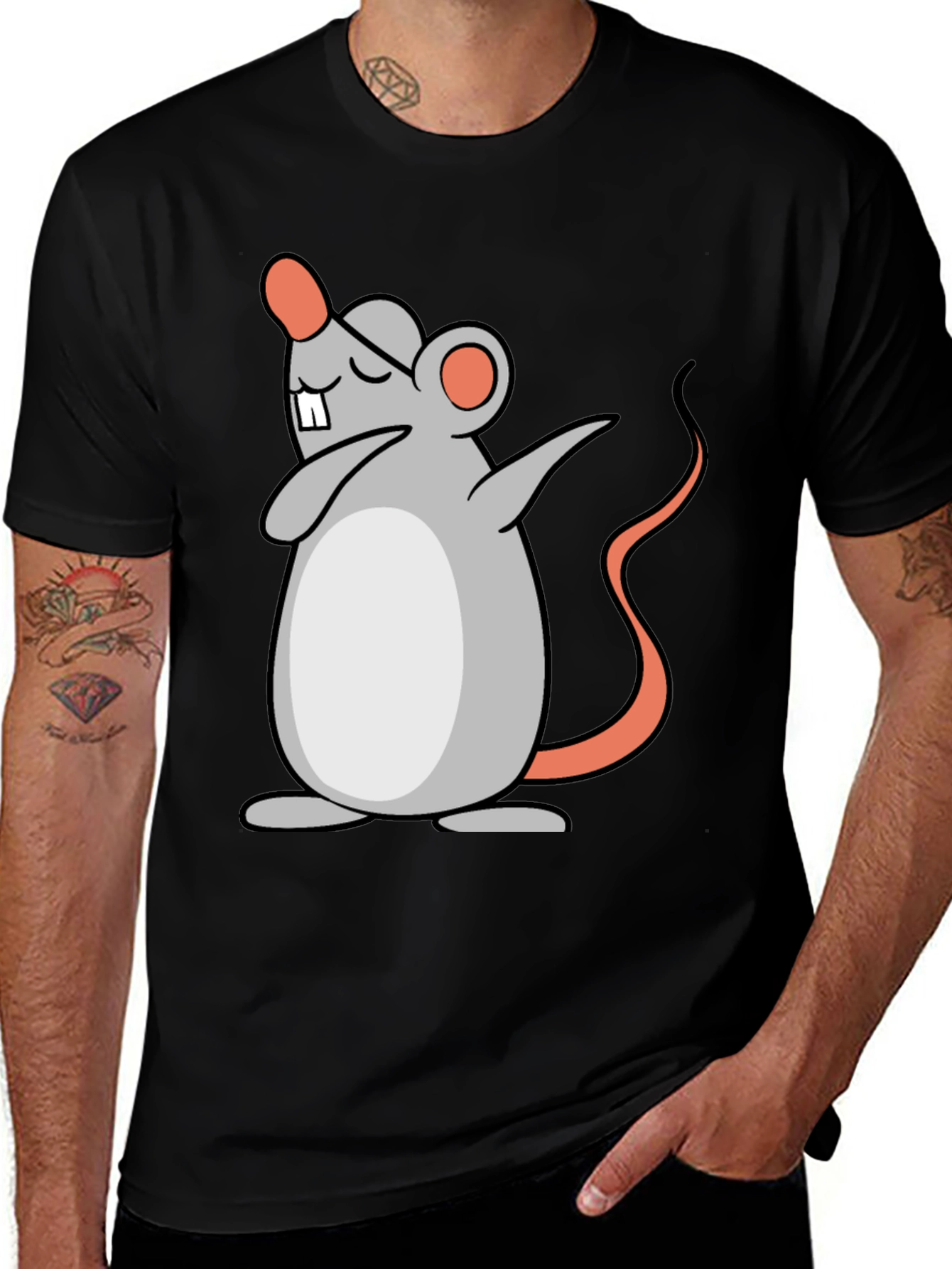 Black Dabbing Mouse Graphic Tee - Black Cotton T-Shirt main image