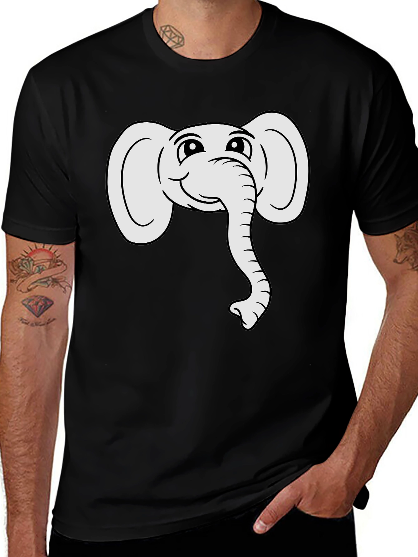 Variant 2 of Cute Elephant Graphic Tee - Black Cotton T-Shirt