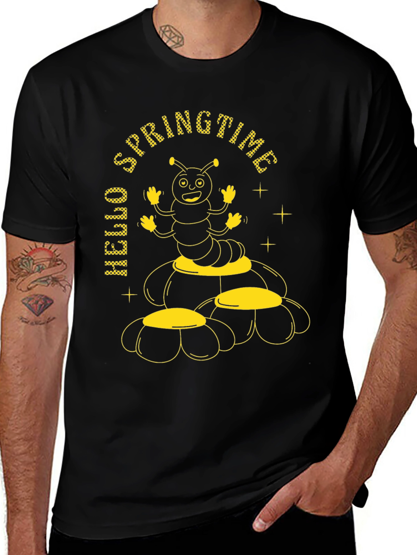 Variant 21 of Hello Springtime Graphic Tee - Fun Caterpillar Design