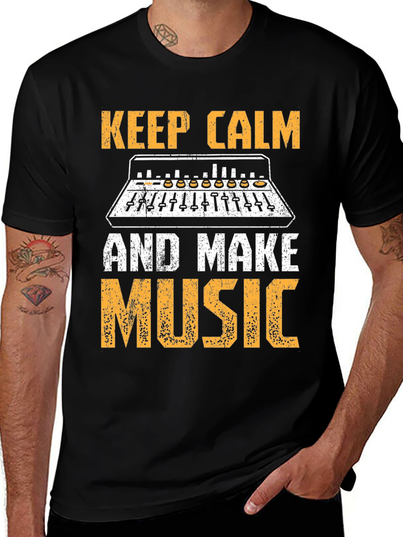 Black Keep Calm and Make Music T-Shirt main image