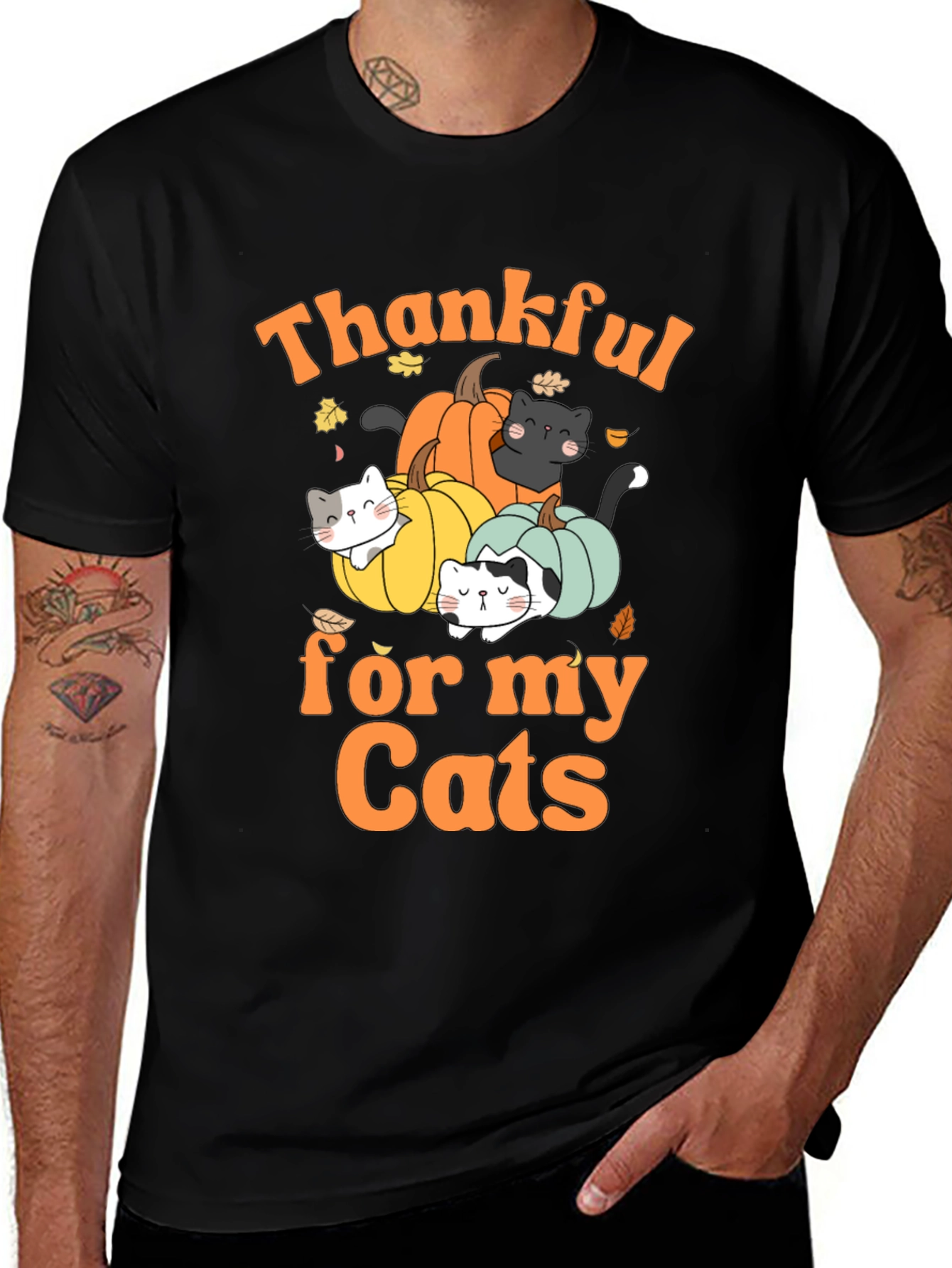 Variant 4 of Thankful for Cats T-Shirt Fall Thanksgiving Kitten Tee