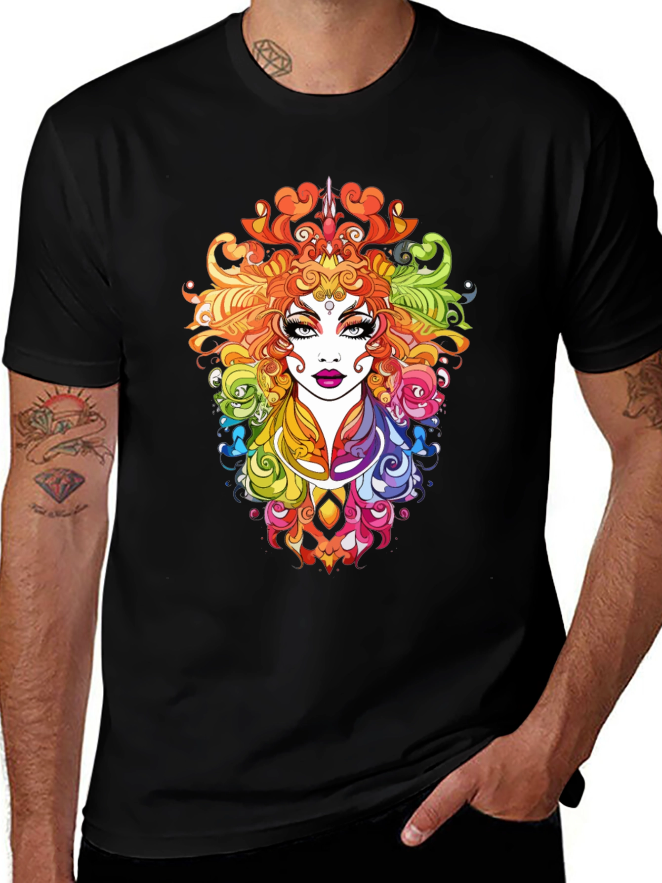 Variant 3 of Rainbow Goddess Graphic Print Black T-Shirt