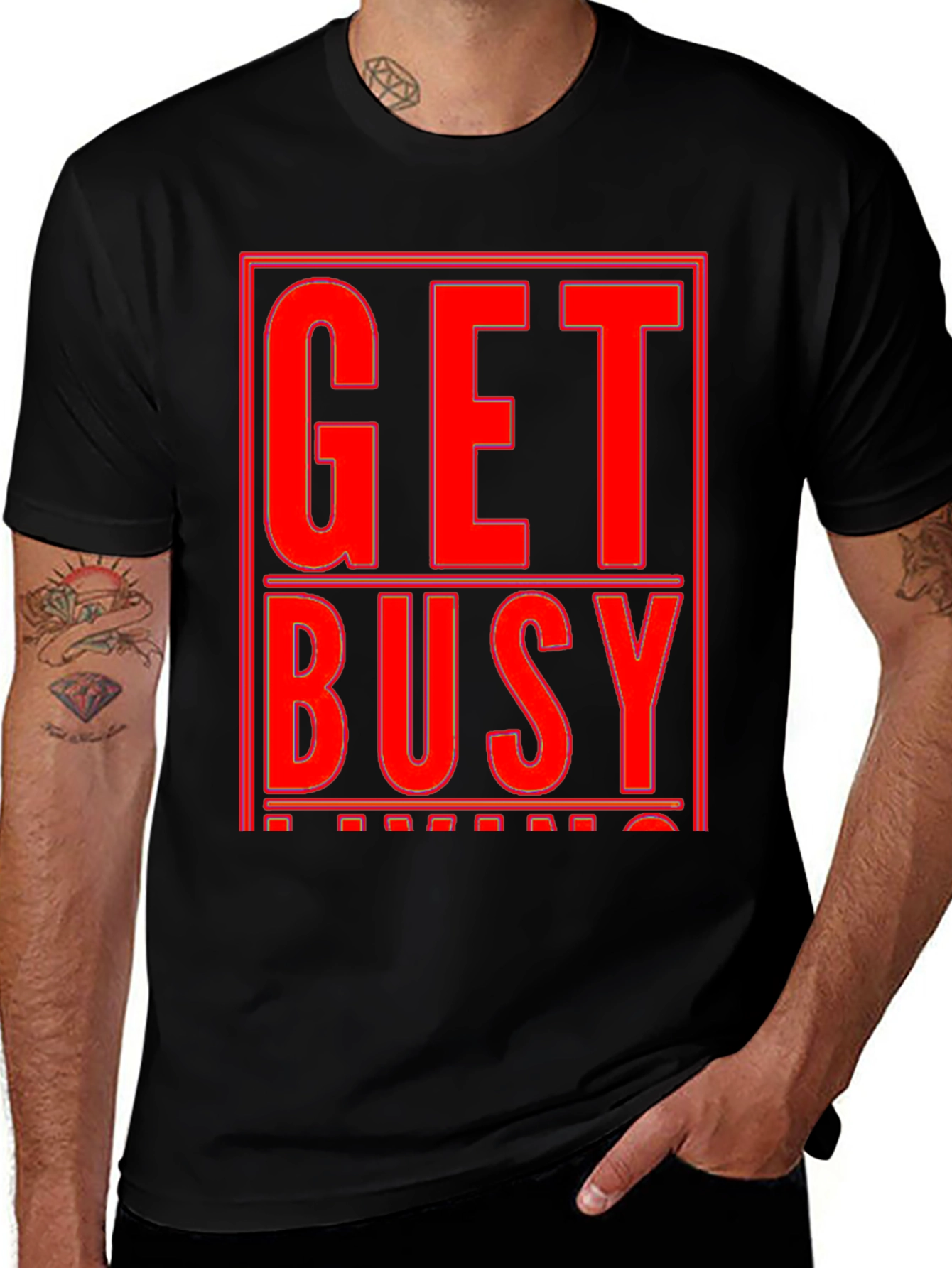 Variant 23 of Get Busy Graphic Tee - Black Crew Neck Shirt