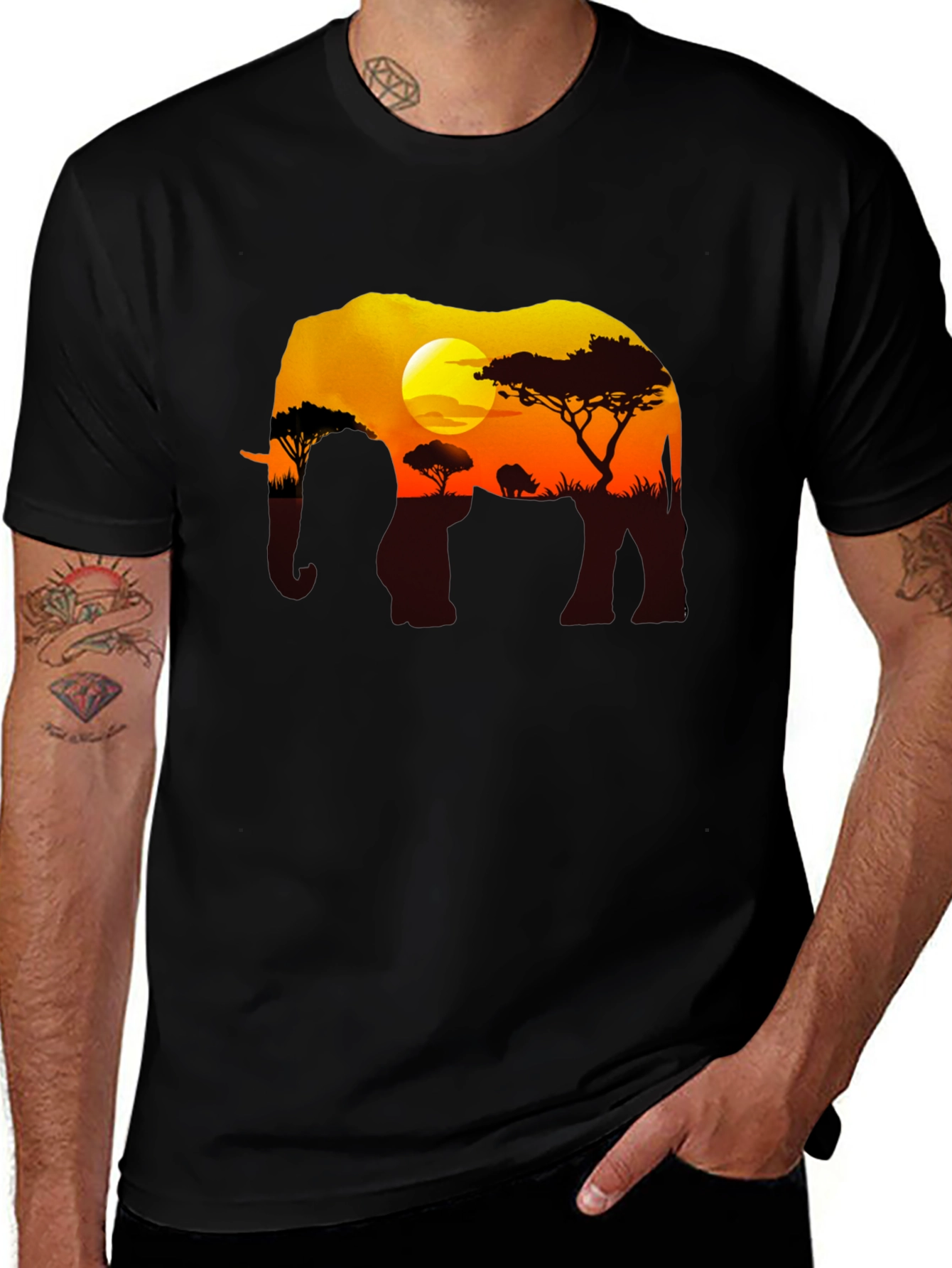 Variant 28 of Elephant Sunset Graphic Tee - Black Safari Shirt