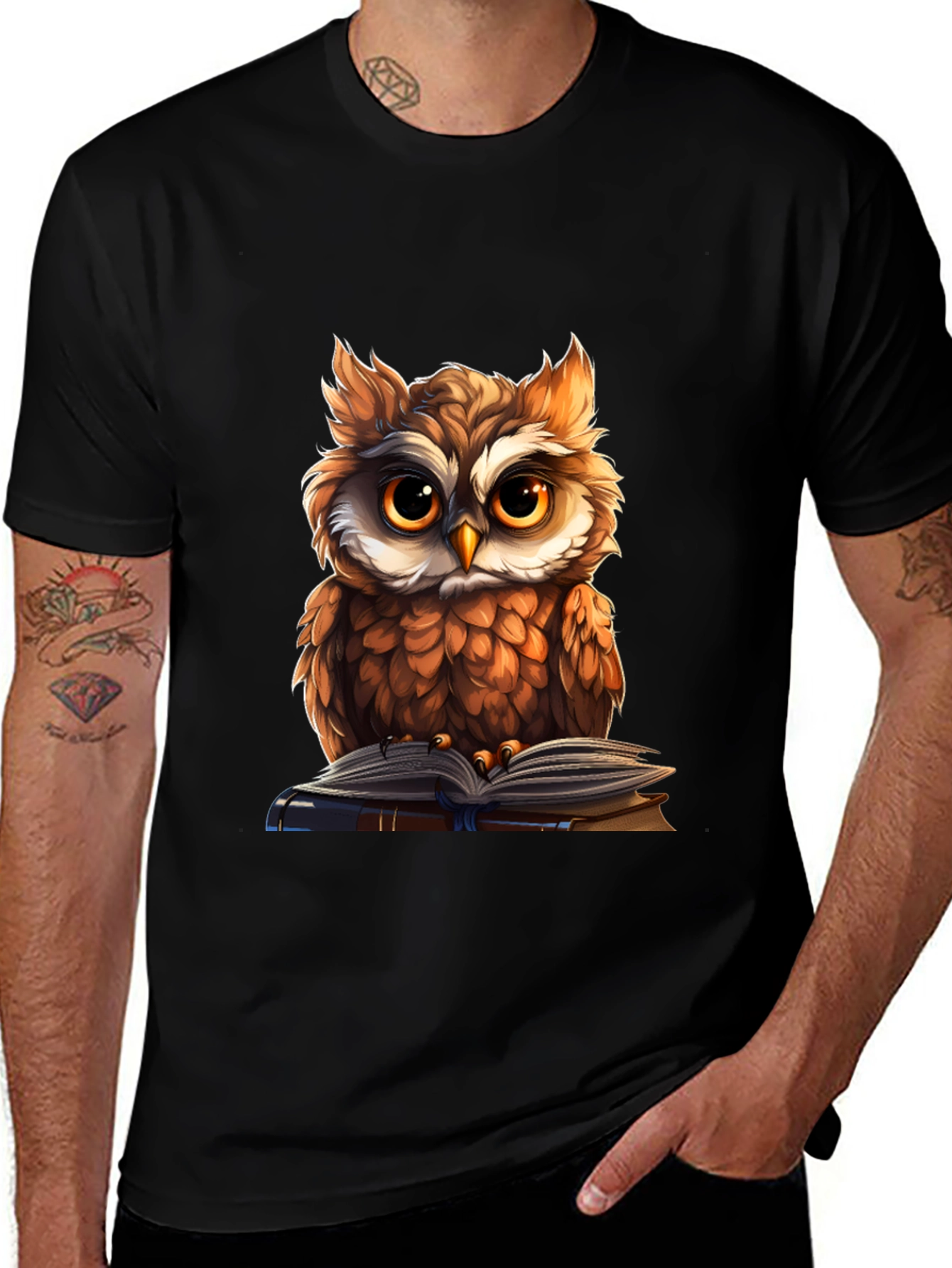 Black Owl Reading Book Graphic Tee main image