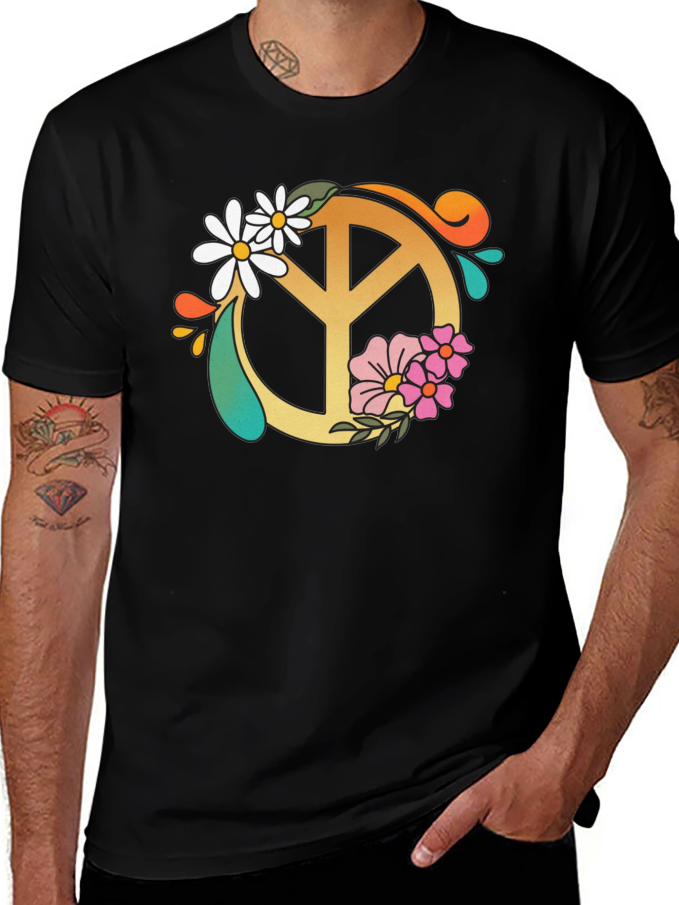 Variant 5 of Floral Peace Sign Graphic Tee