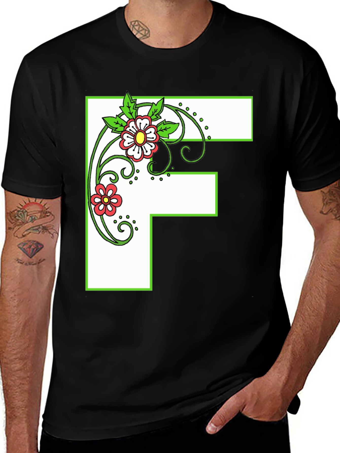 Variant 9 of Floral Letter F Black T-Shirt