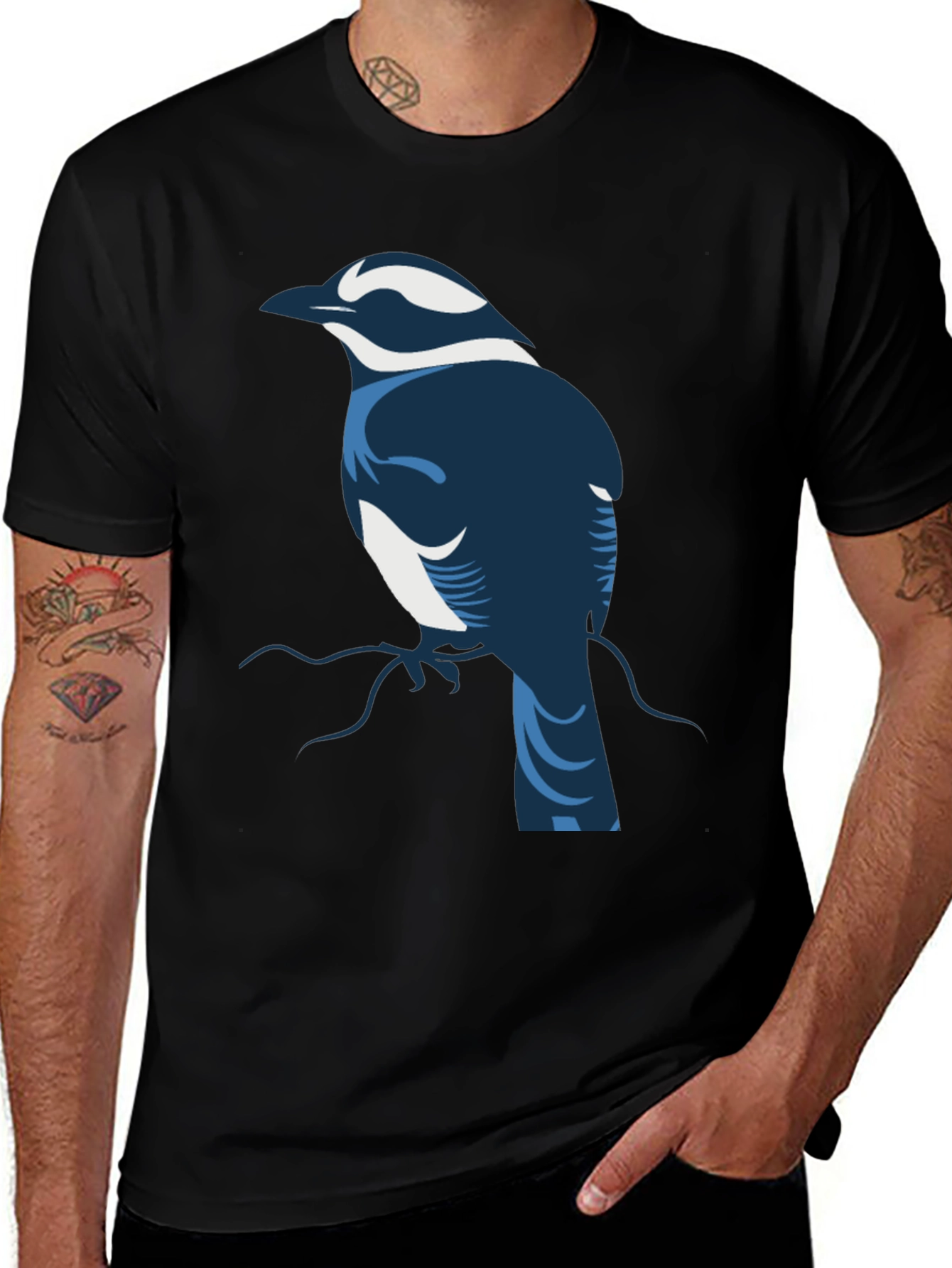 Variant 12 of Stylized Bird Graphic Tee - Black Cotton Blend