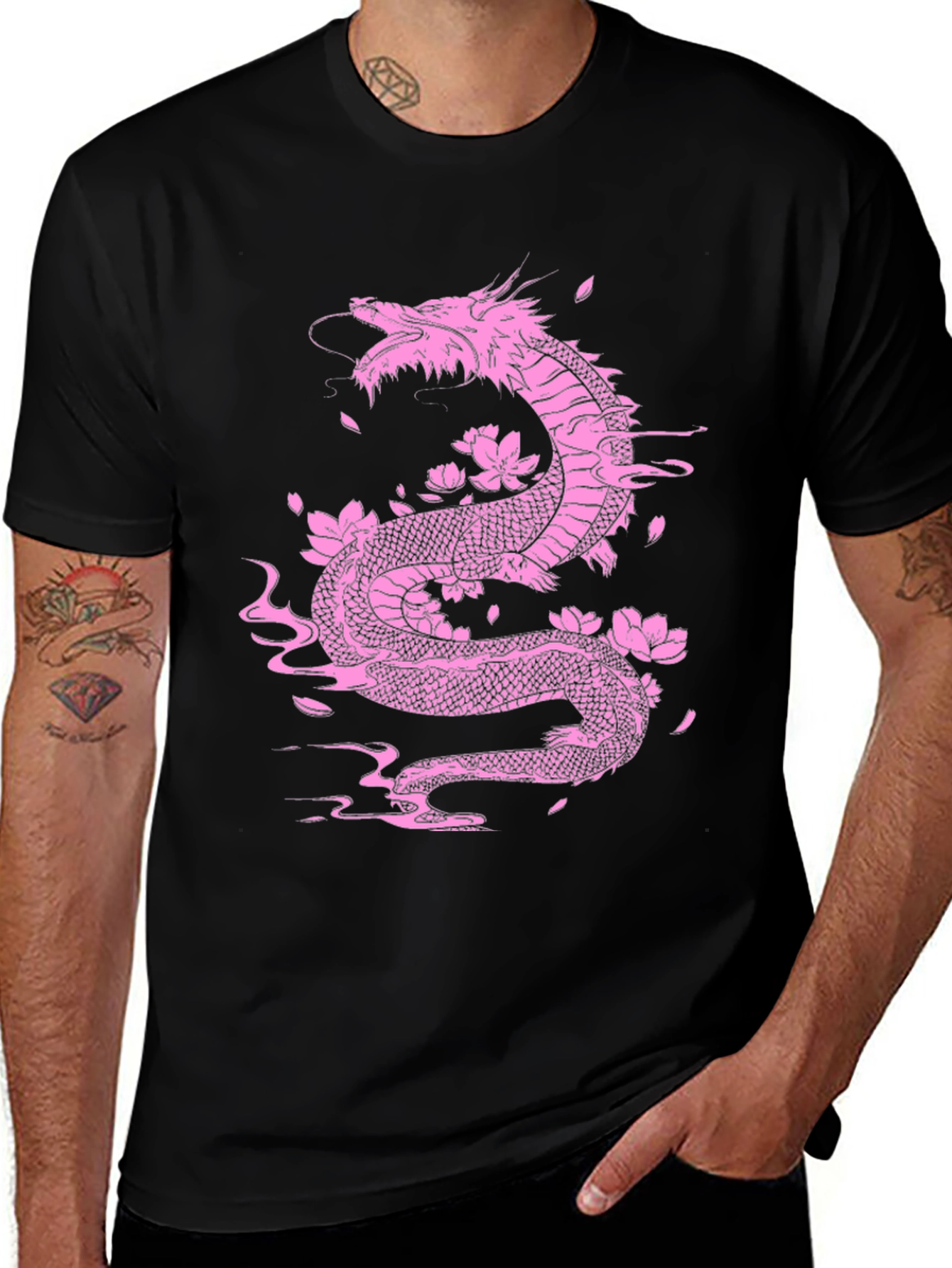 Variant 9 of Dragon & Blossoms Graphic Tee - Black