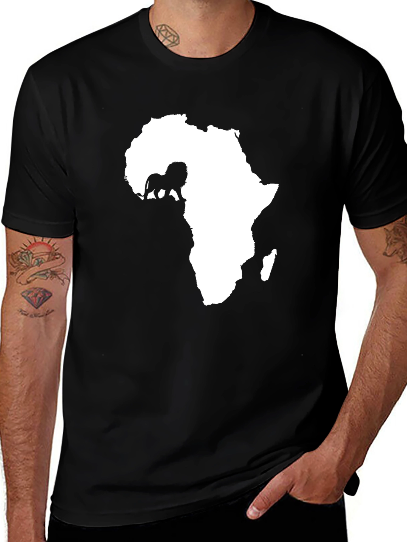 Africa Lion Graphic Tee - Black Cotton T-Shirt