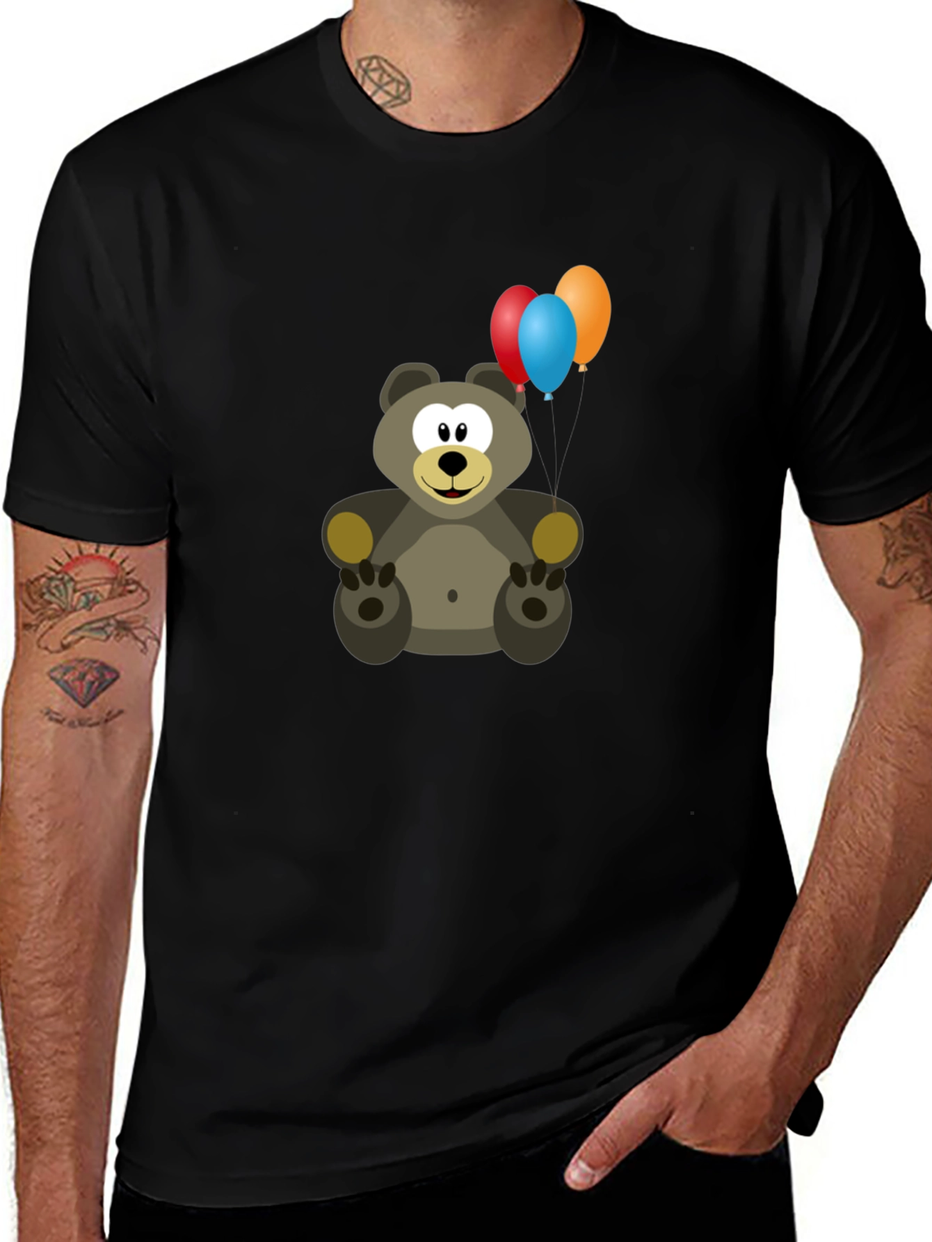 Variant 7 of Cute Bear with Balloons Graphic Tee - Black
