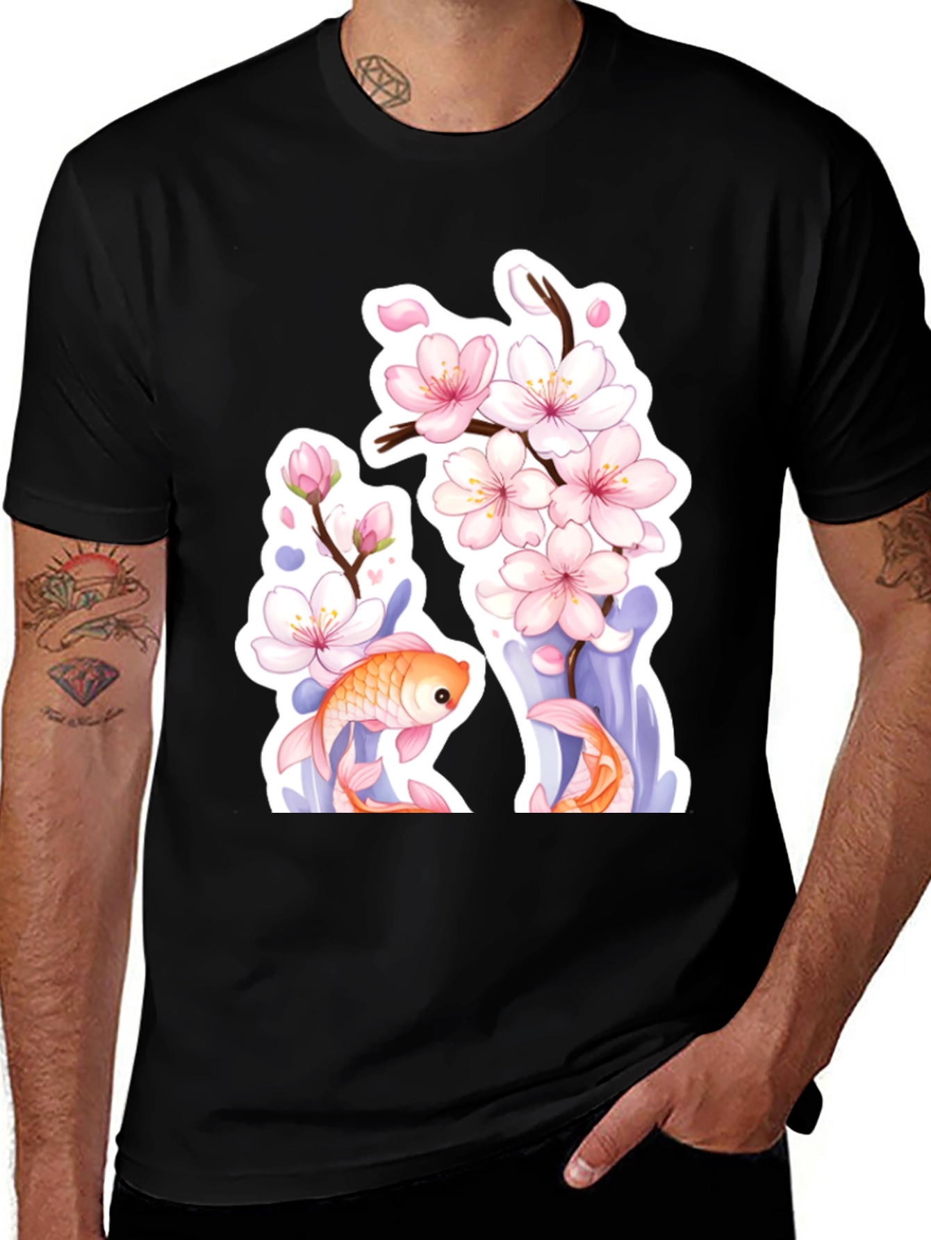 Variant 10 of Cherry Blossom Koi Fish Graphic Tee