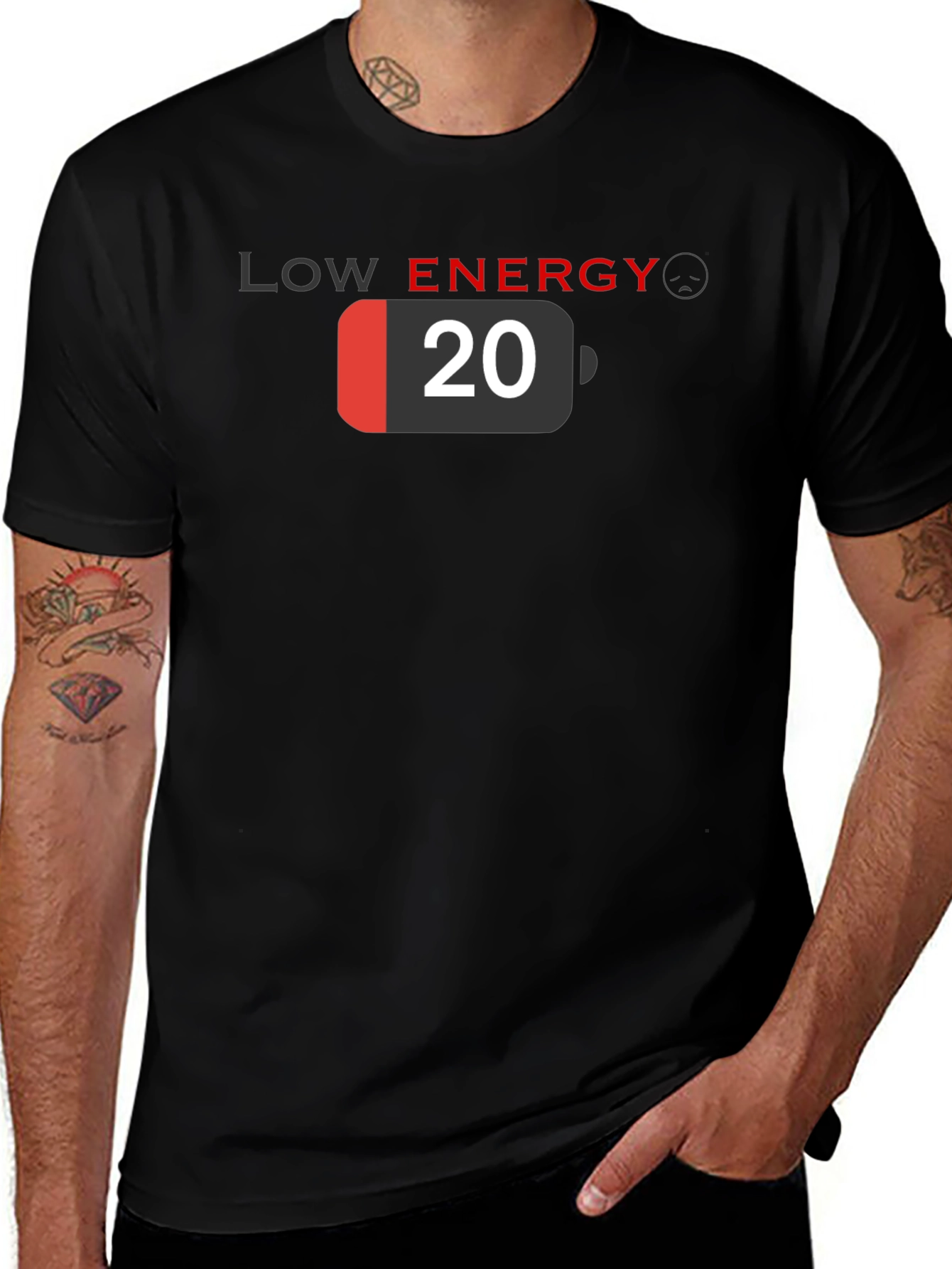 Variant 22 of Low Energy Battery Graphic T-Shirt - Black Cotton Tee