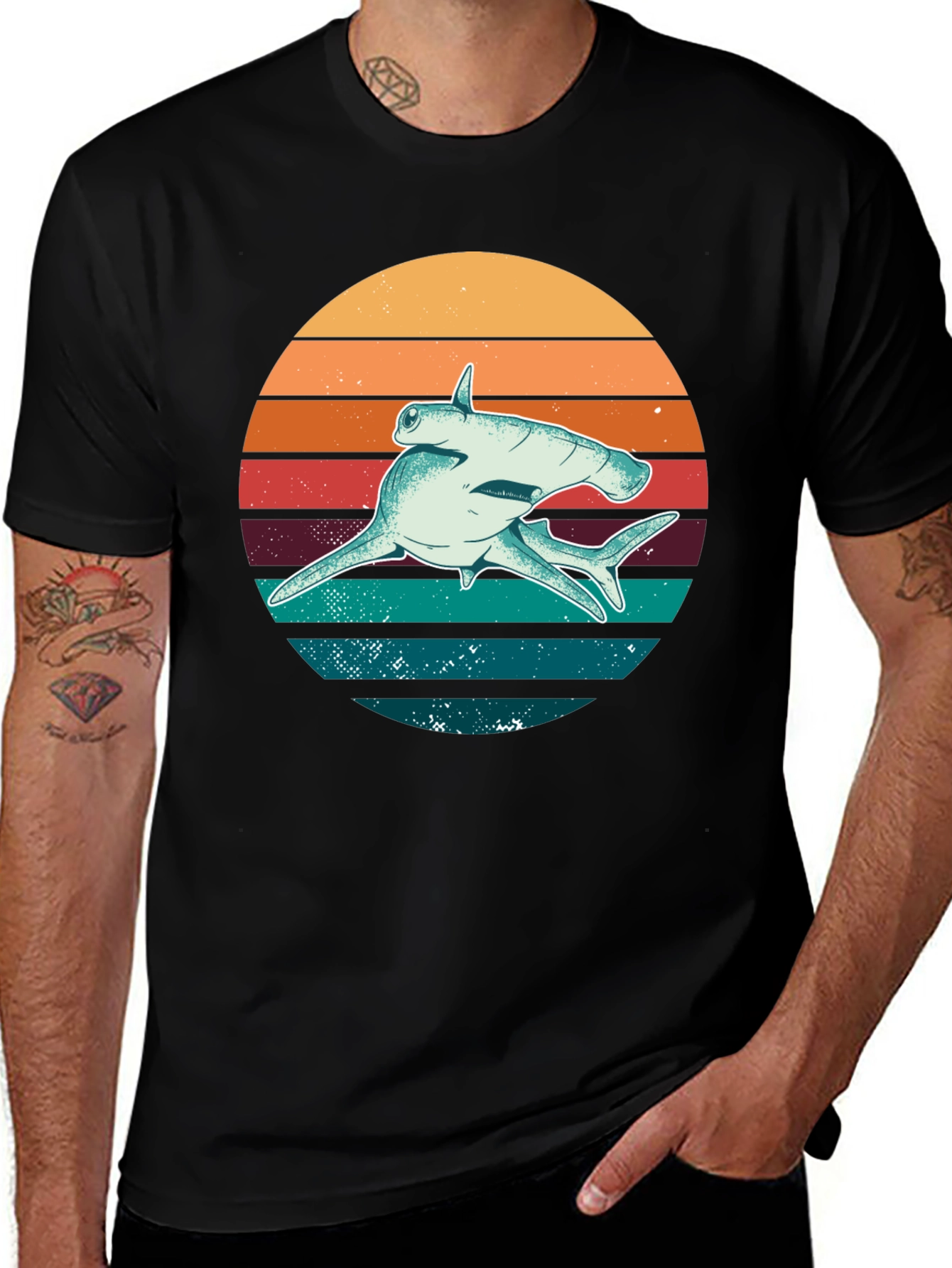 Variant 23 of Hammerhead Shark Sunset Graphic Tee
