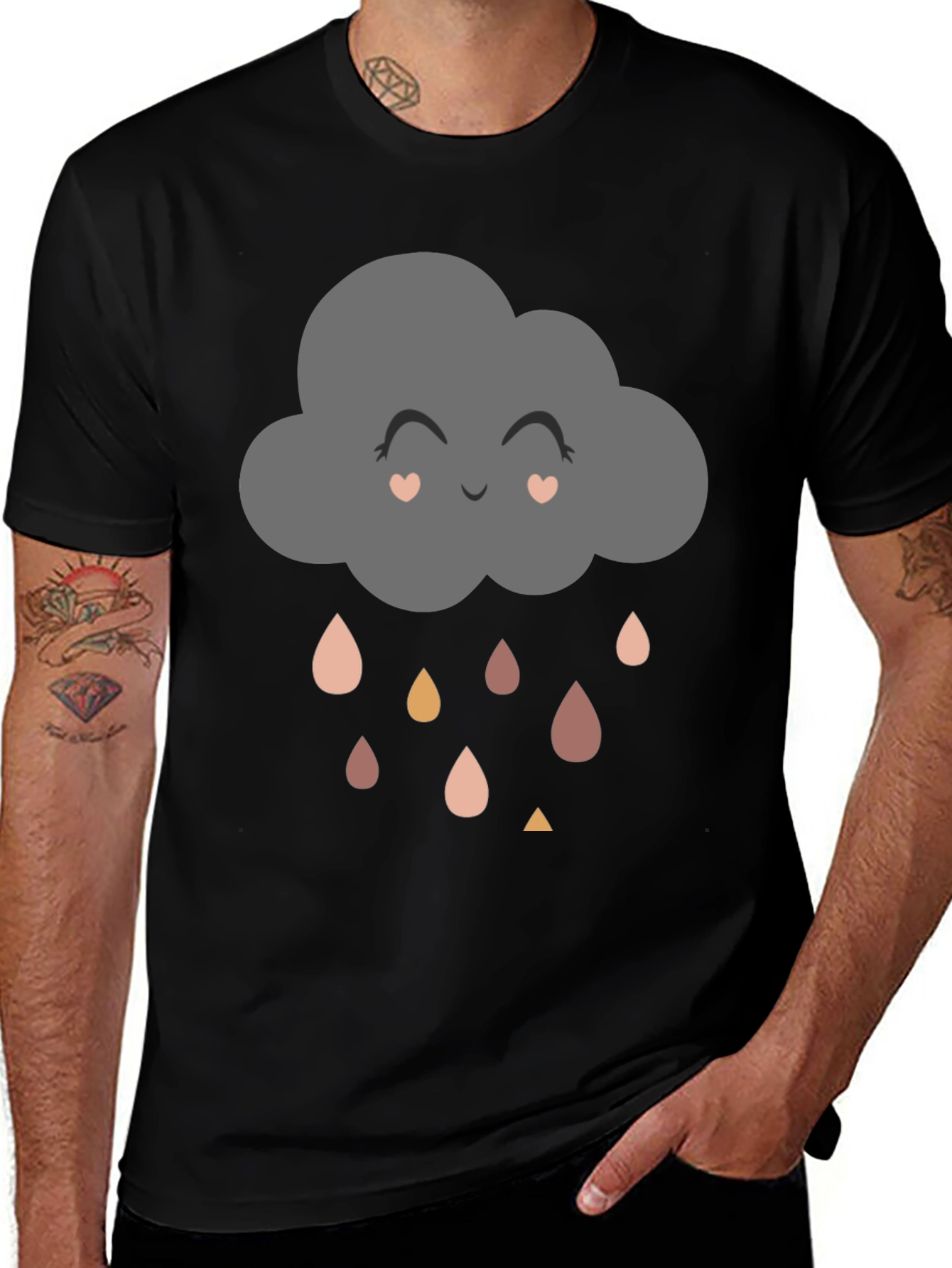Variant 26 of Cute Cloud Raindrop Graphic Tee - Unisex Black T-Shirt