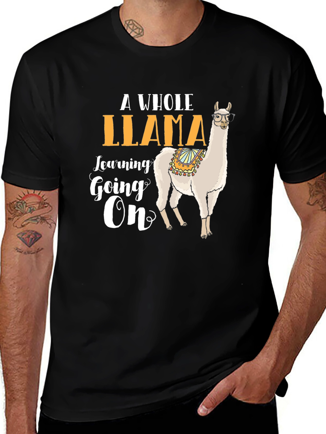 Variant 11 of Llama Learning On T-Shirt | Fun Animal Graphic Tee