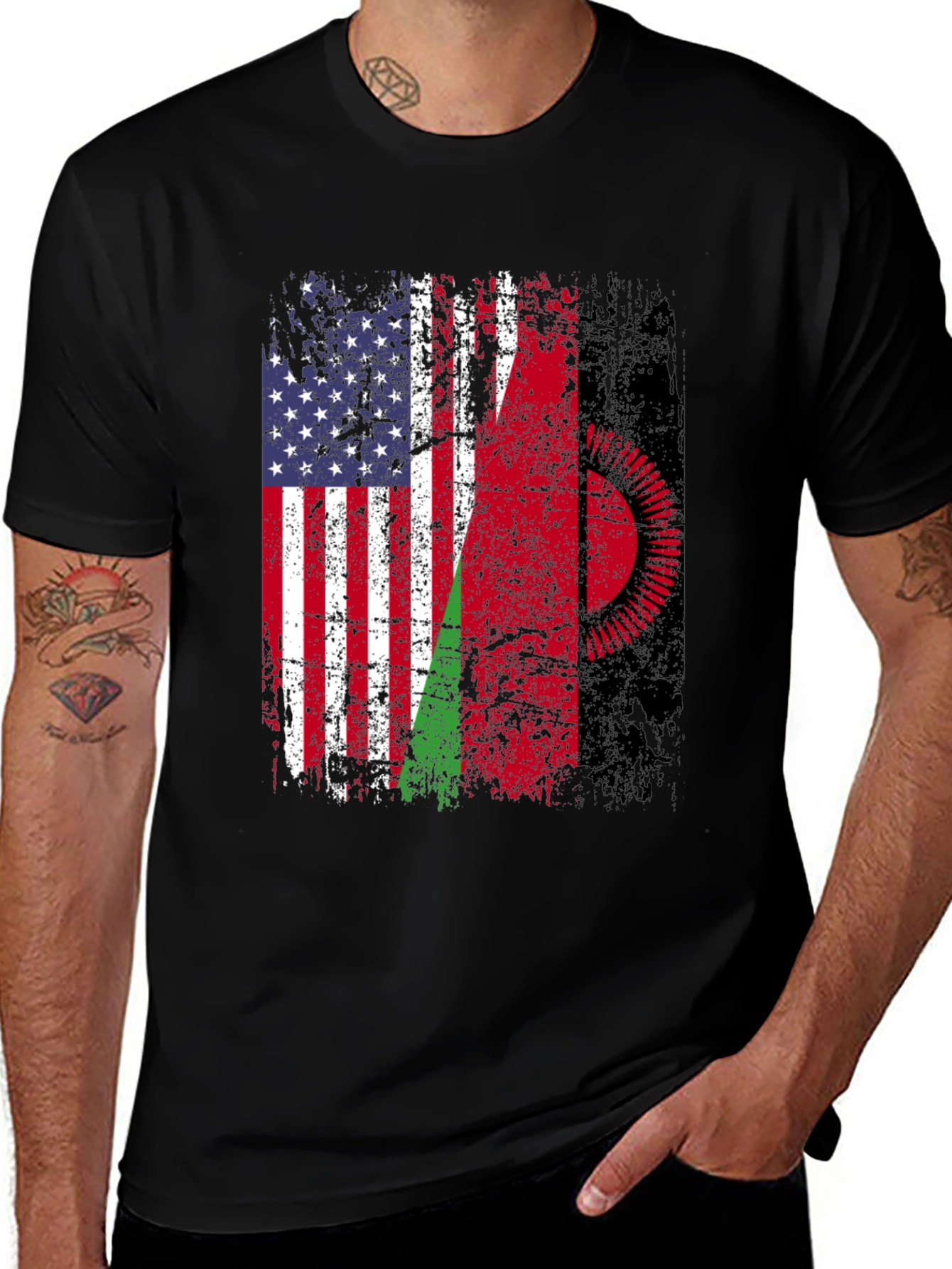 Variant 19 of USA Malawi Flags T-Shirt