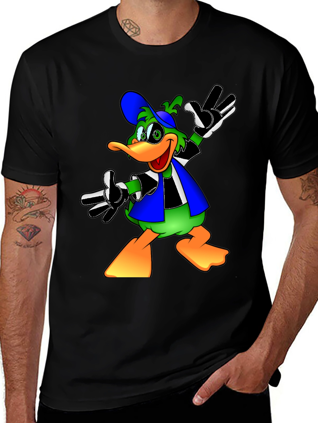 Variant 24 of Duck Cartoon Black T-Shirt