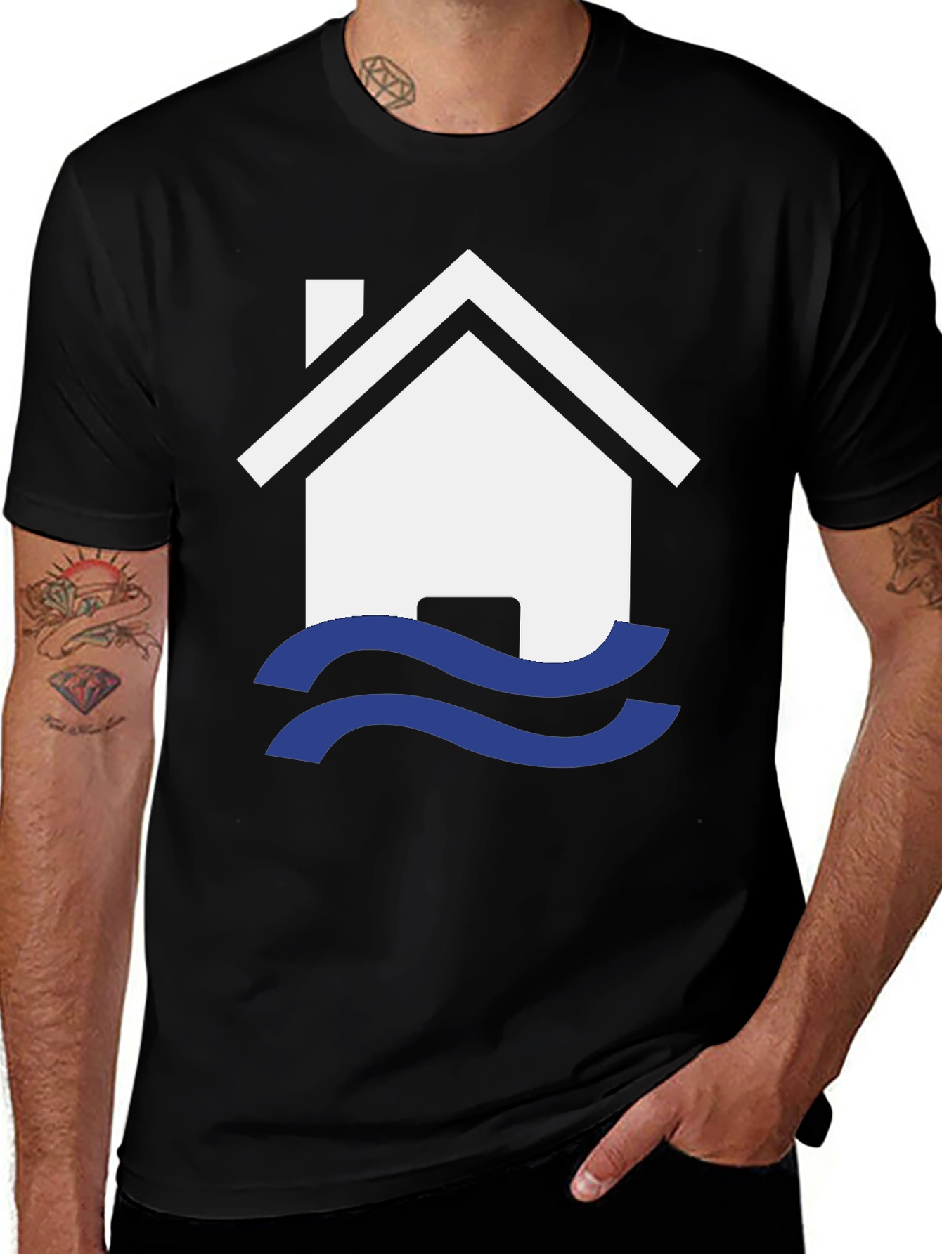 Variant 8 of Flooded House Graphic Tee - Black Cotton T-Shirt