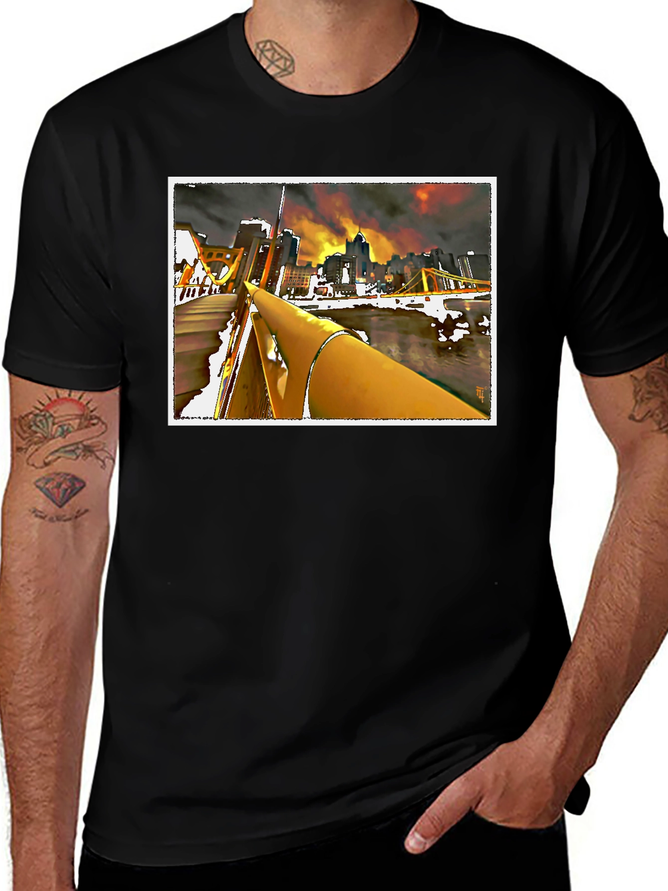 Variant 4 of Pittsburgh Cityscape Graphic Tee - Black