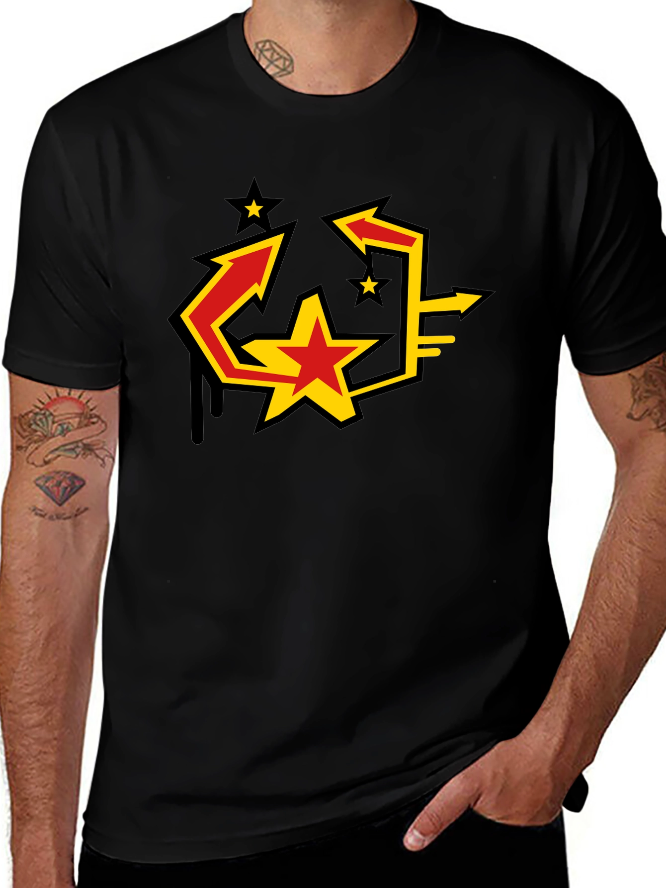 Variant 26 of Urban Graphic Black T-Shirt with Star Arrow Design
