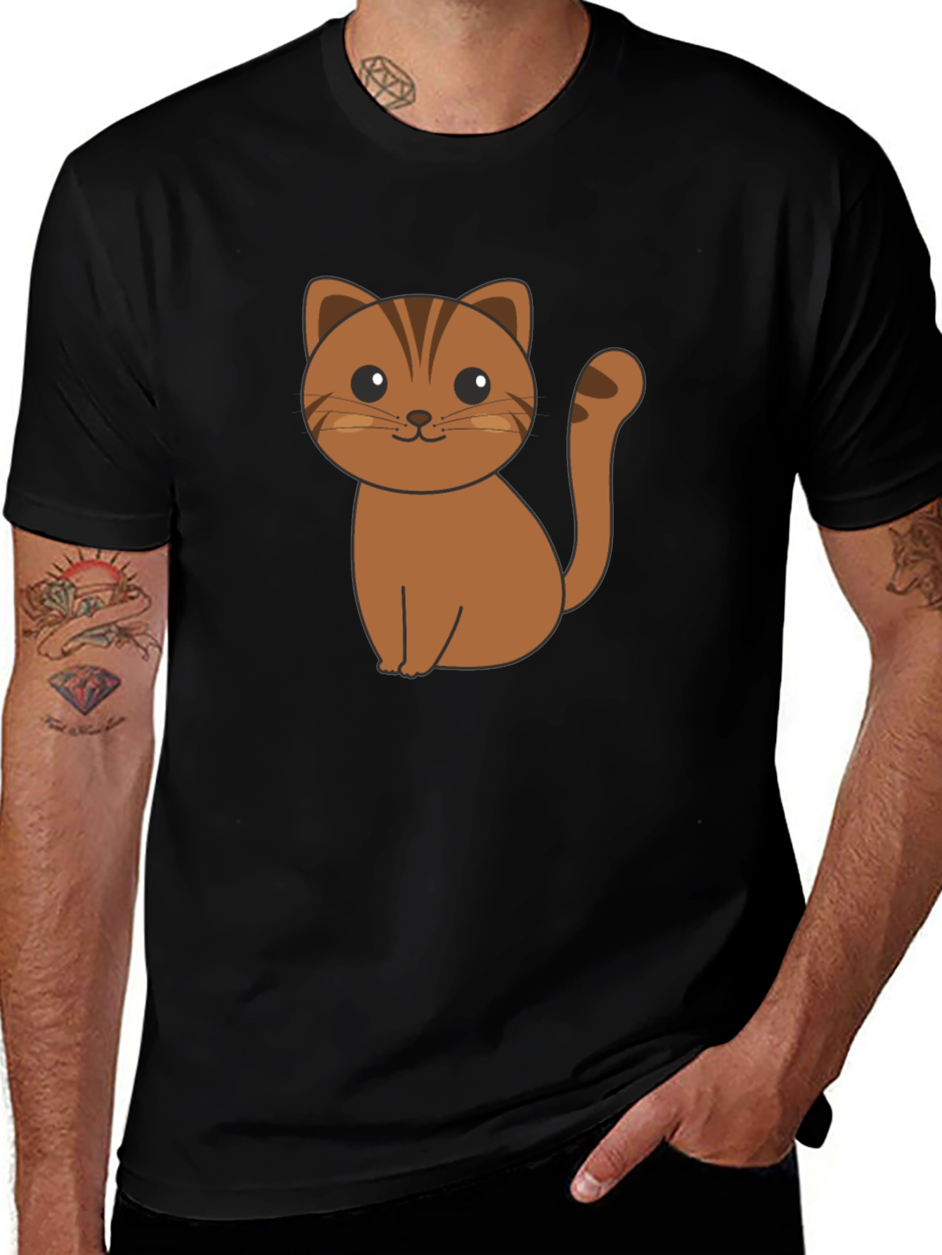 Variant 16 of Cute Cartoon Cat Graphic Print Black T-Shirt