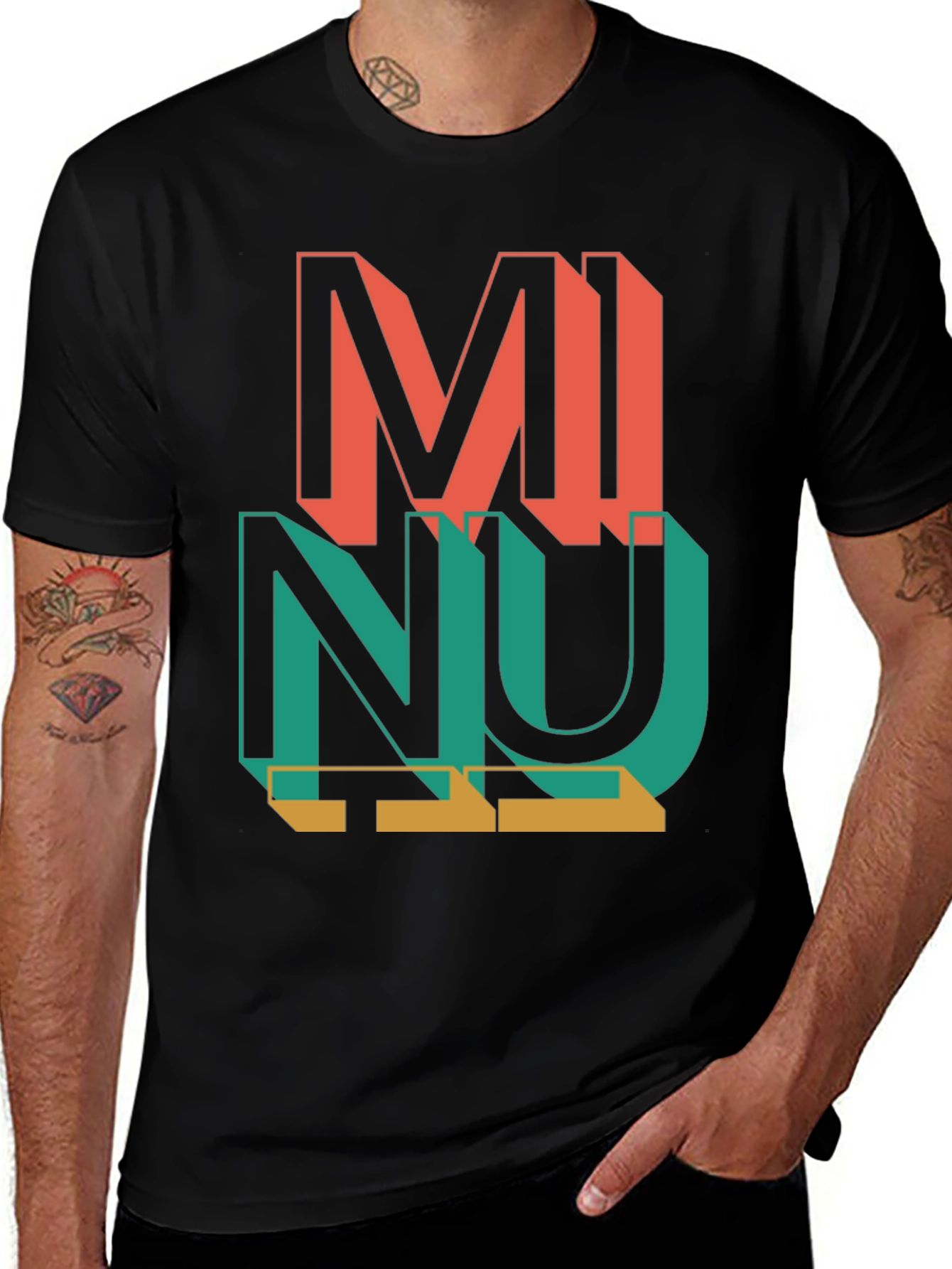 Variant 27 of Retro MI NU Text Graphic Tee - Black