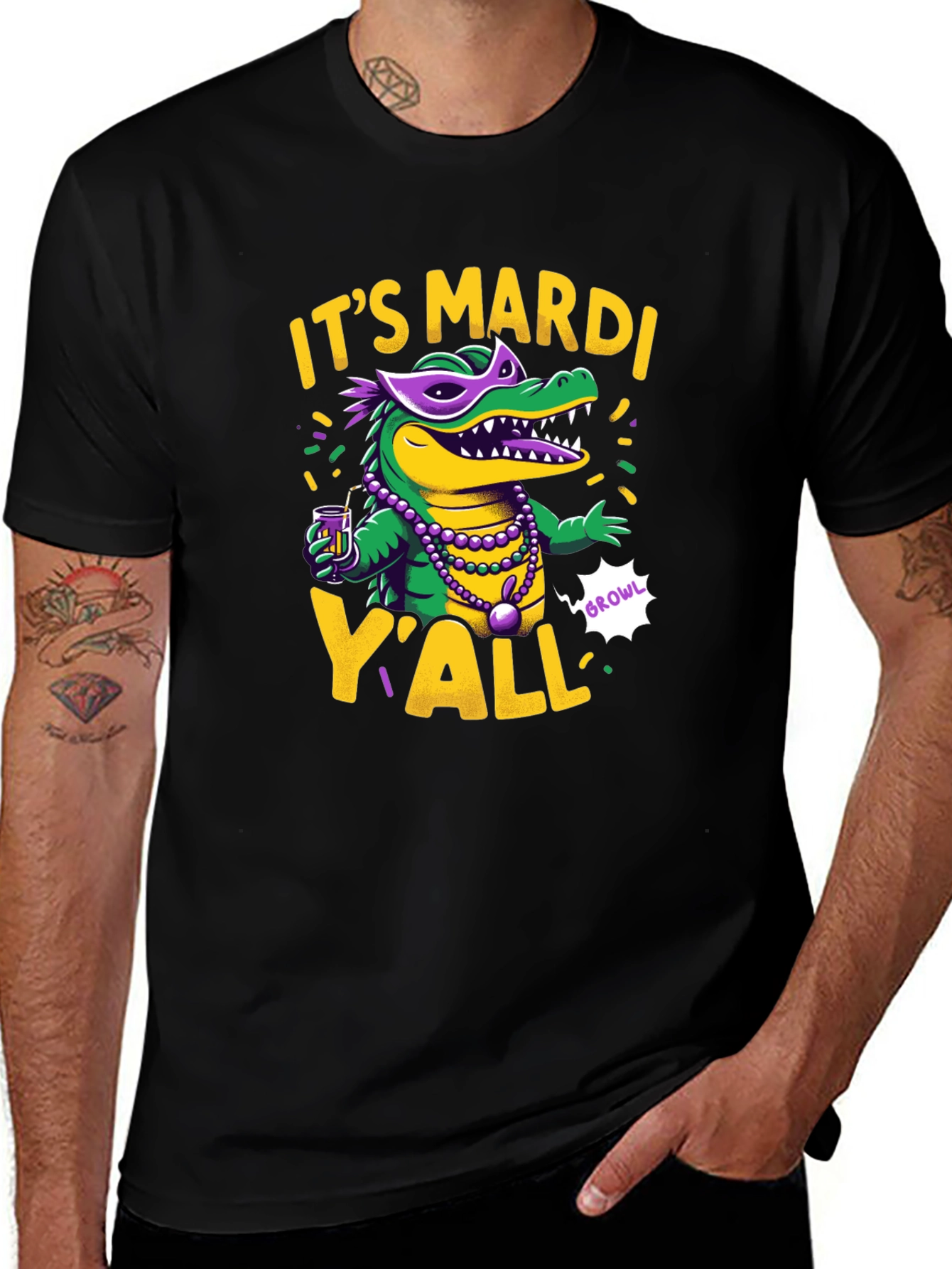 Mardi Gras Alligator T-Shirt - Unisex Black Tee