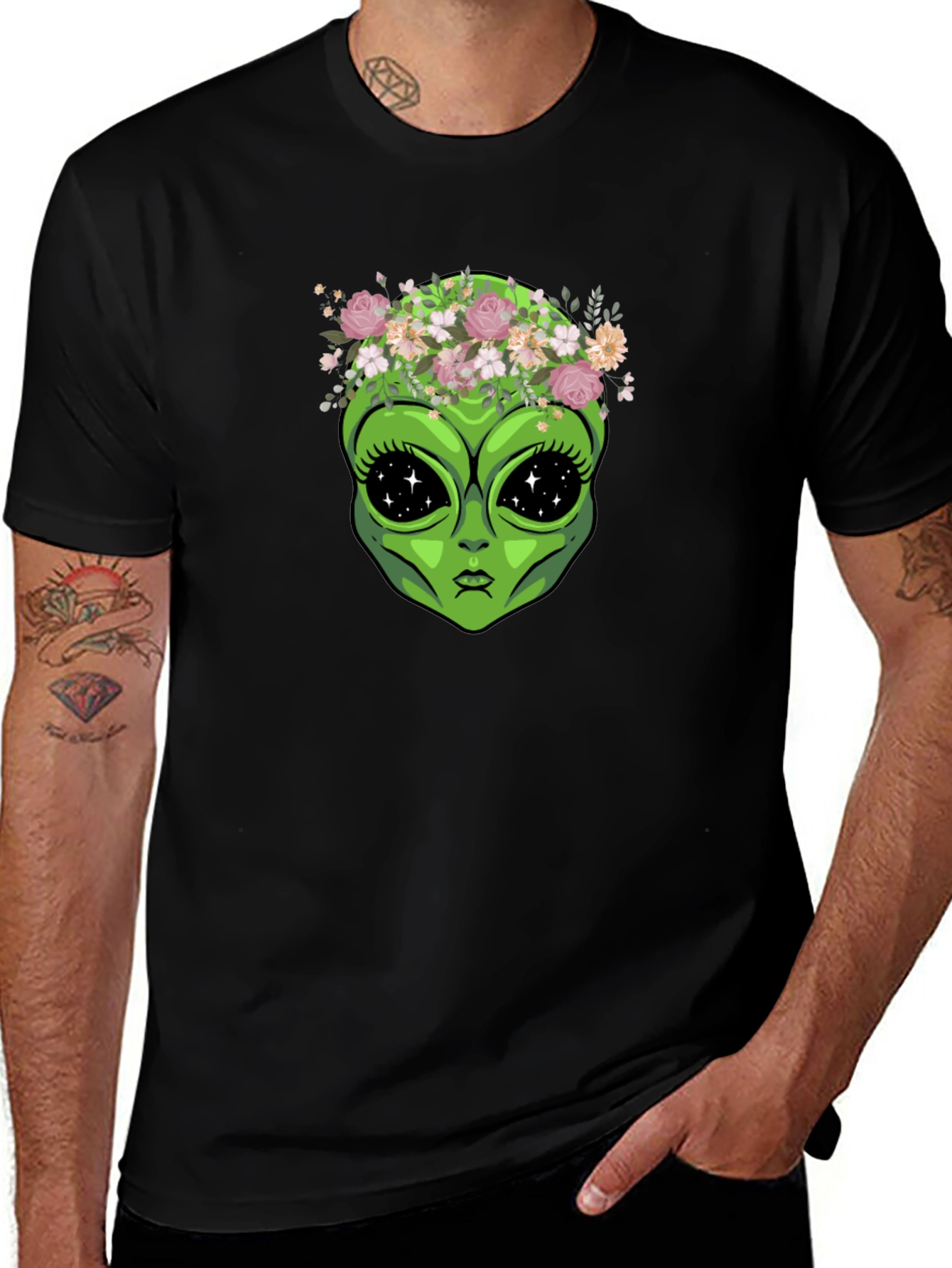 Variant 20 of Alien Flower Crown Graphic Tee - Black