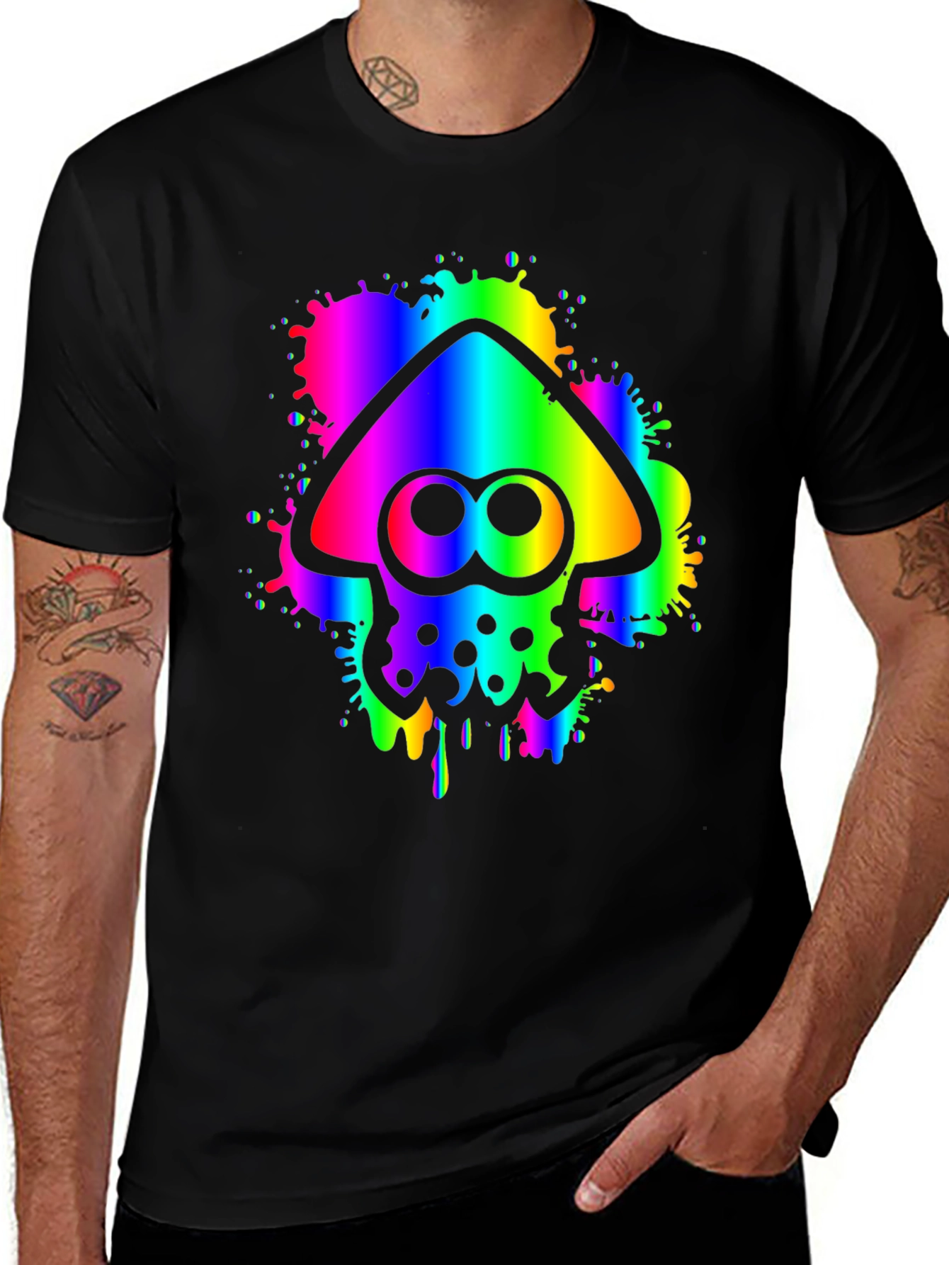 Variant 14 of Rainbow Ink Splatter Squid T-Shirt