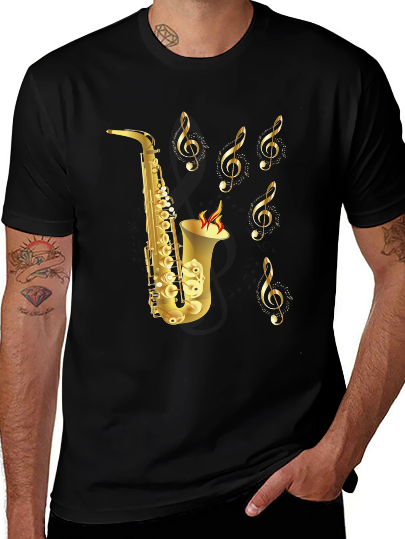 Variant 3 of Saxophone & Music Note Graphic Tee - Black