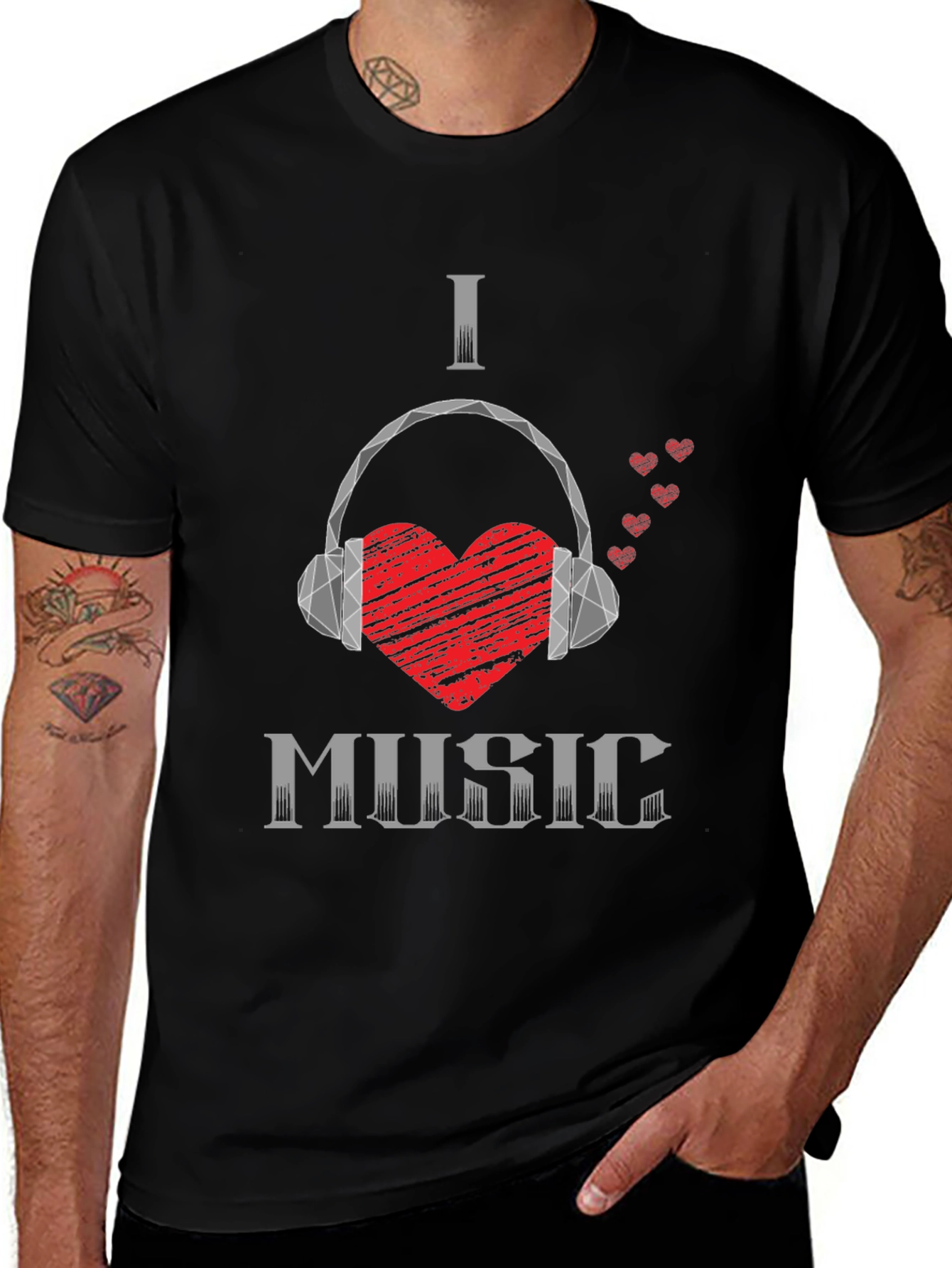 Variant 7 of I Love Music Graphic Tee - Headphones Heart Design