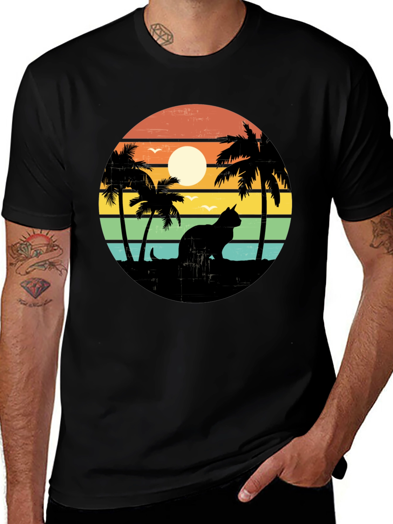 Variant 10 of Retro Cat & Palm Tree Graphic Tee
