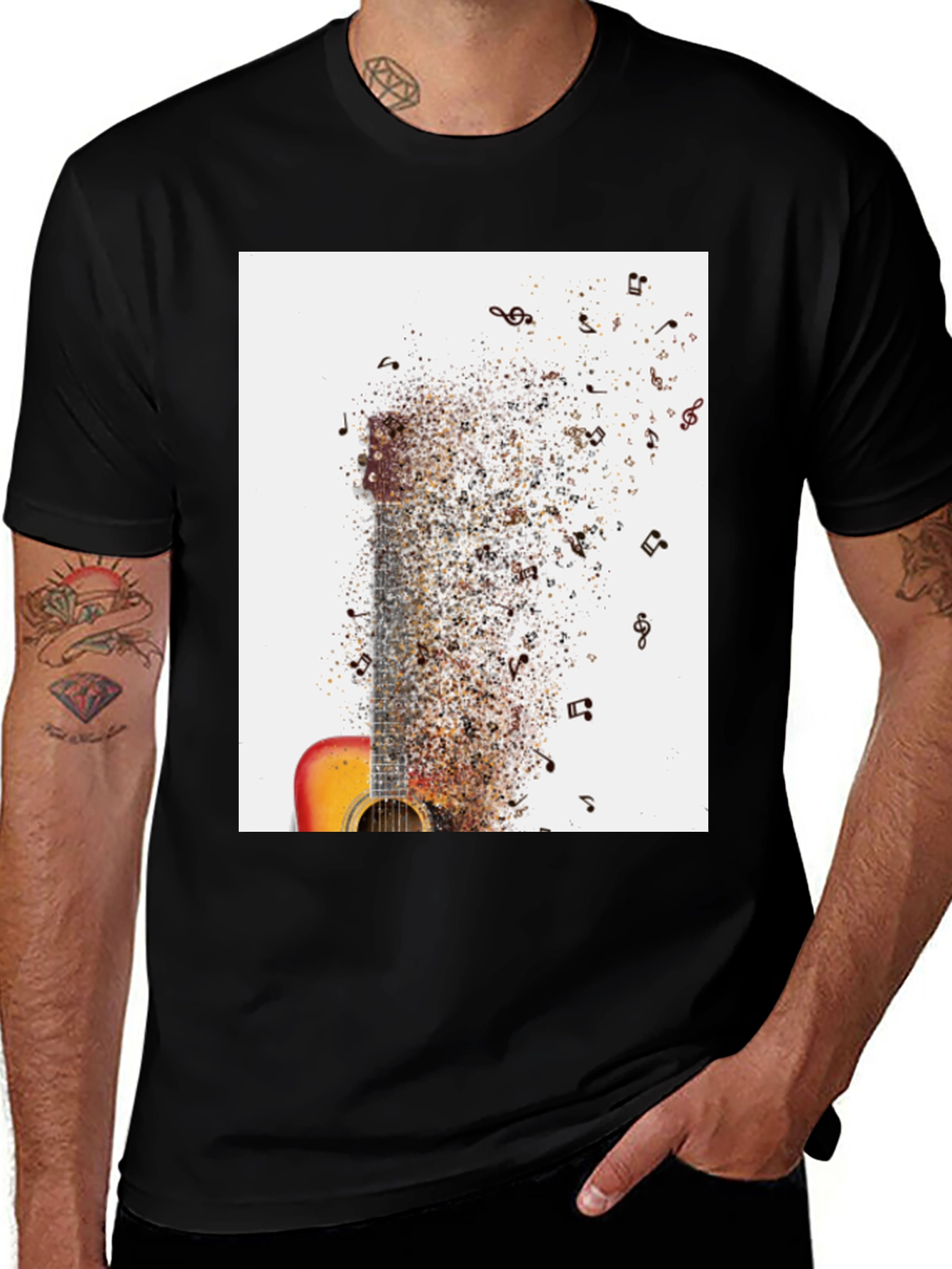 Variant 25 of Guitar Music Notes Men's Black Graphic Tee