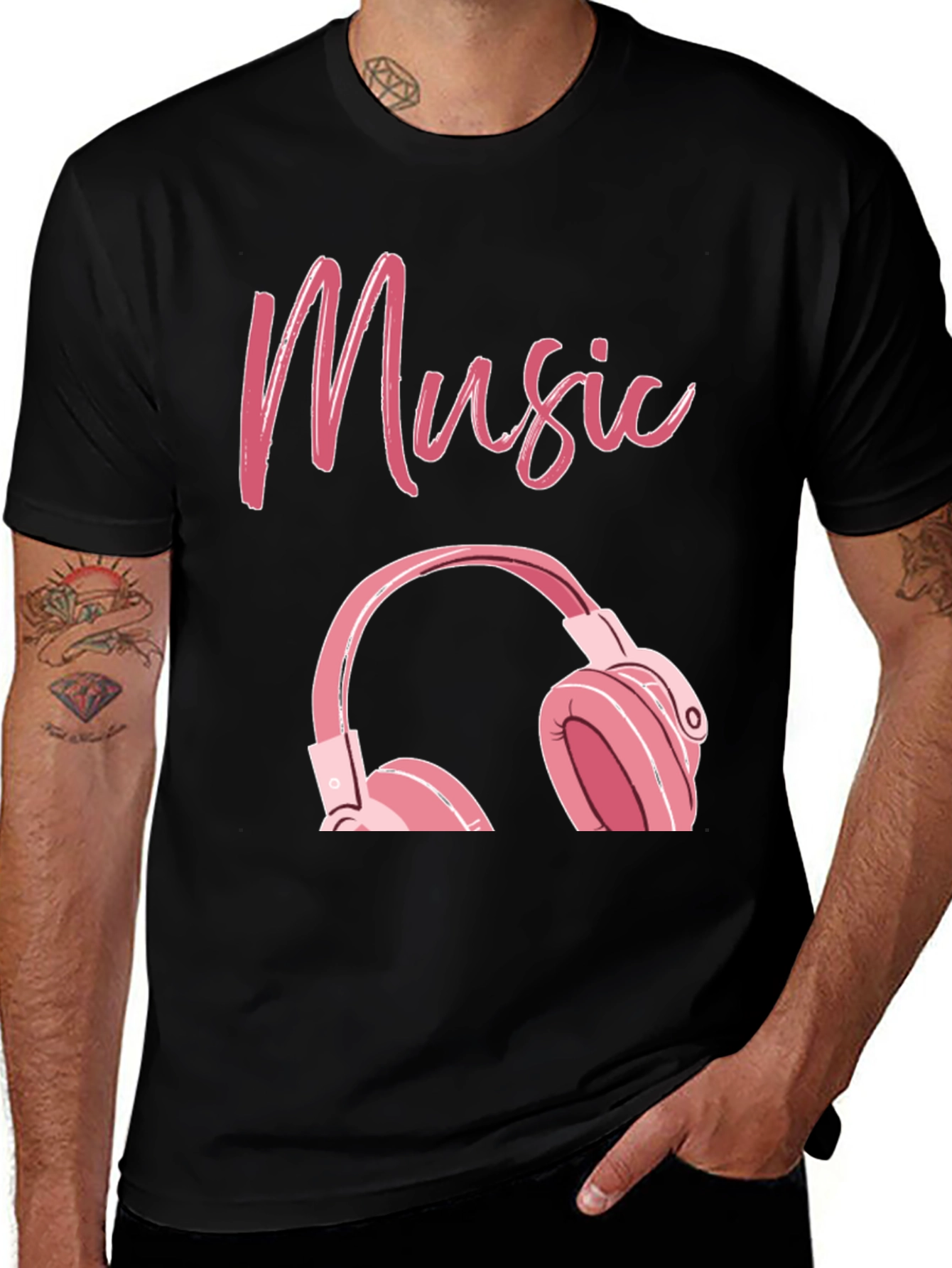 Variant 7 of Music Lover T-Shirt - Pink Headphones Graphic Tee