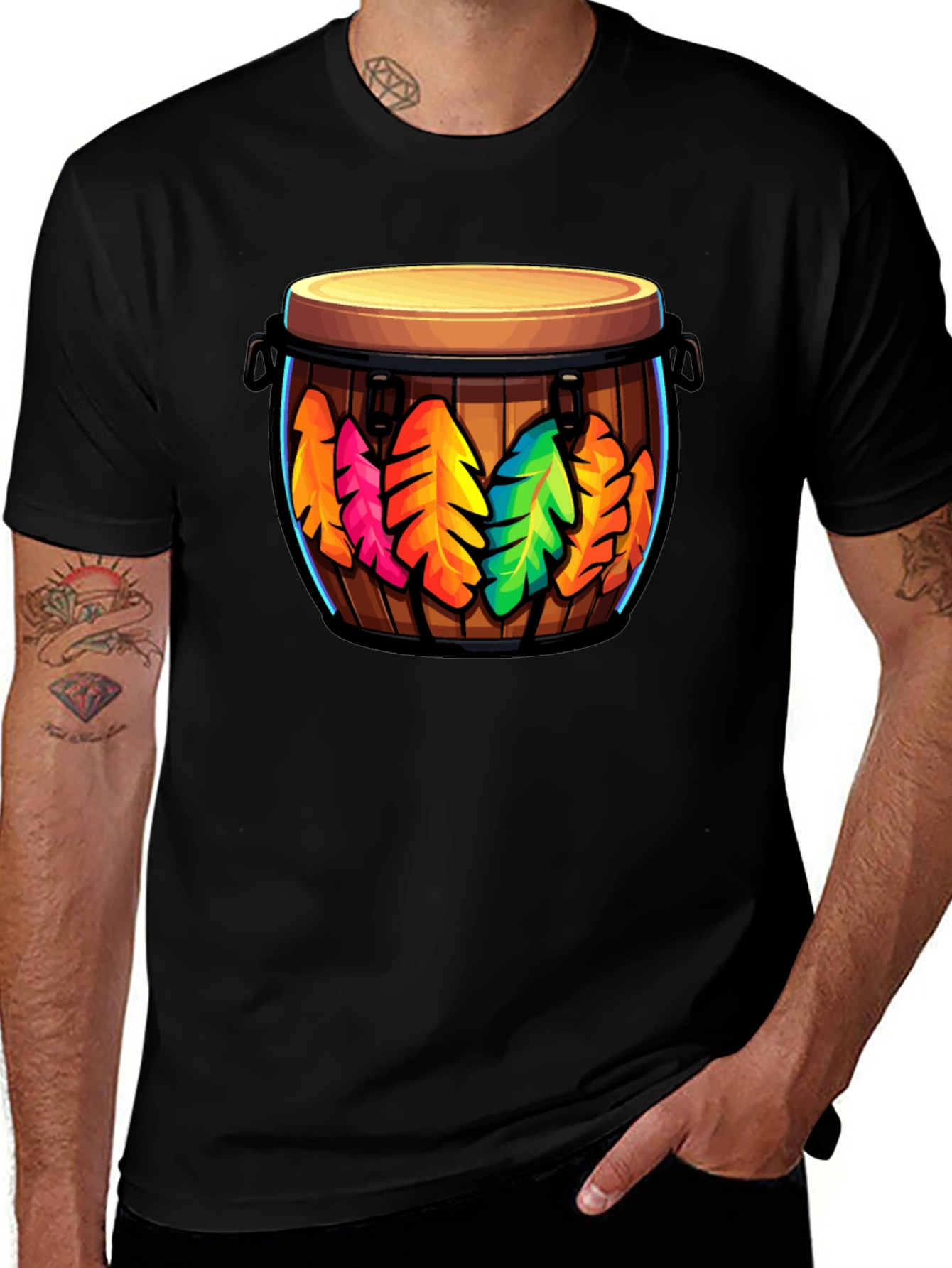Variant 23 of Drum with Colorful Leaves Graphic Tee