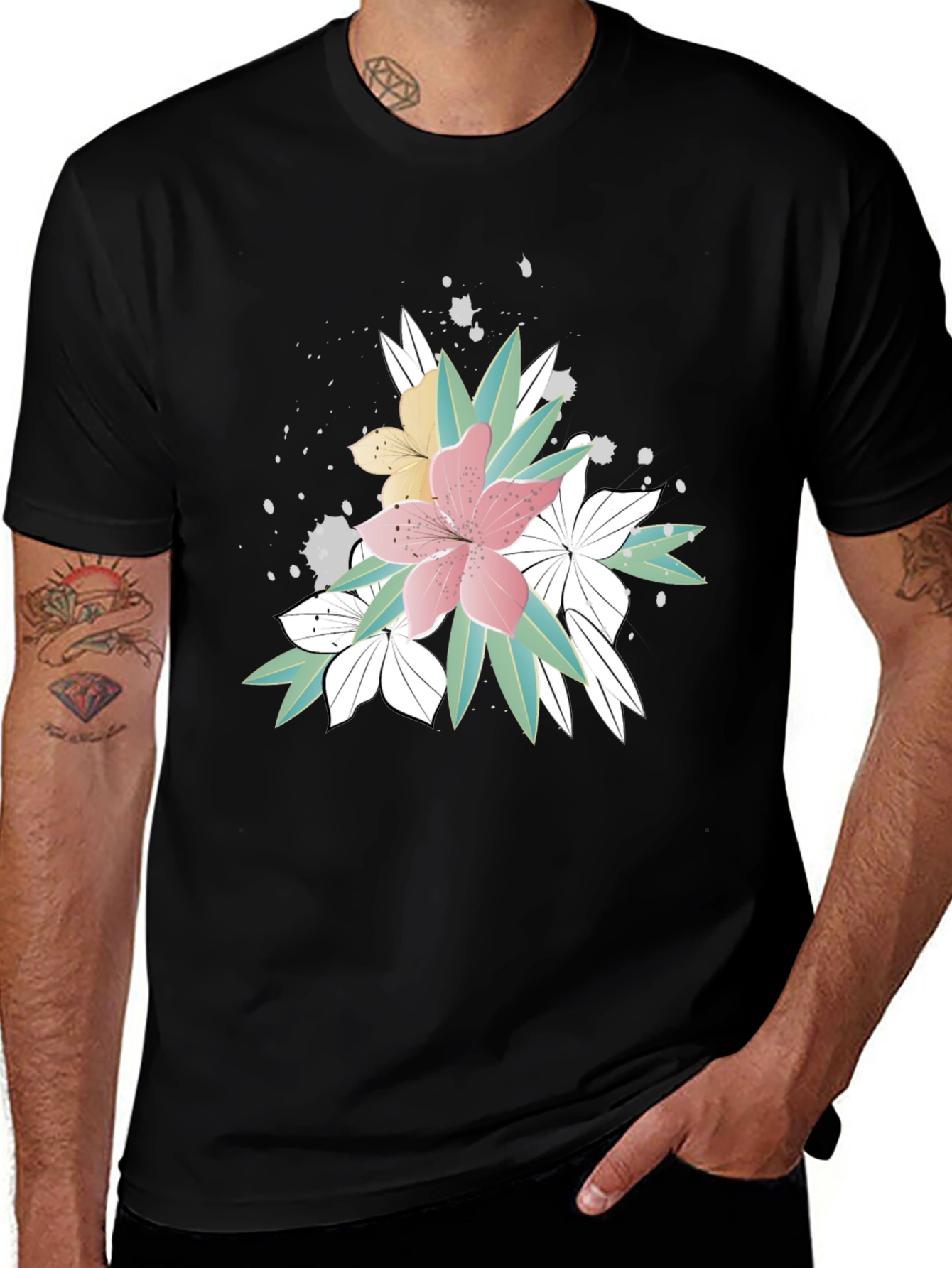Variant 25 of Floral Print Black T-Shirt