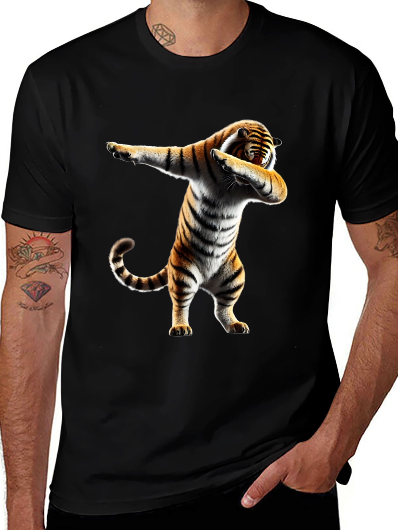Variant 10 of Dabbing Tiger Graphic Tee - Black Cotton Shirt