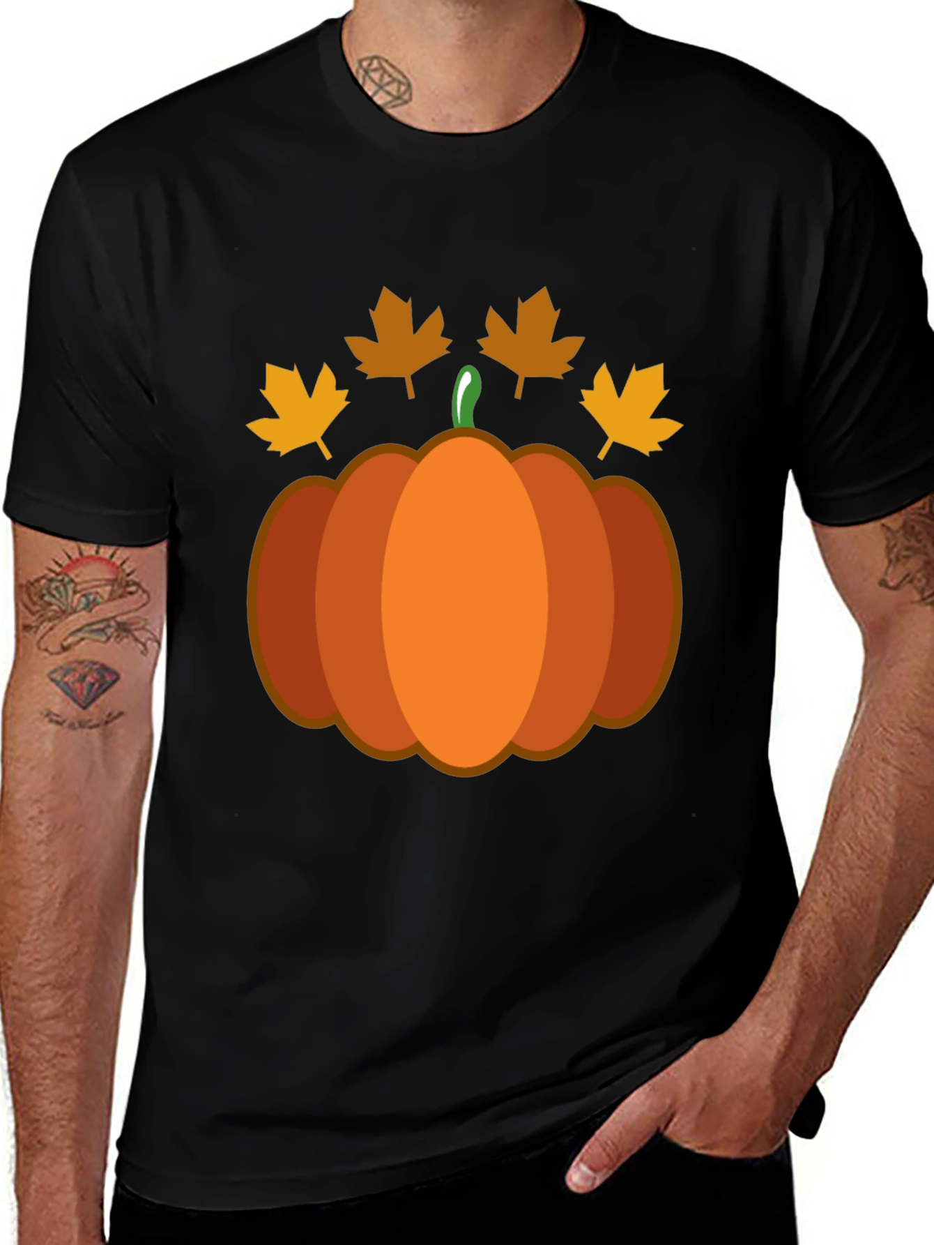 Variant 28 of Pumpkin & Maple Leaf Graphic Tee - Autumn Style