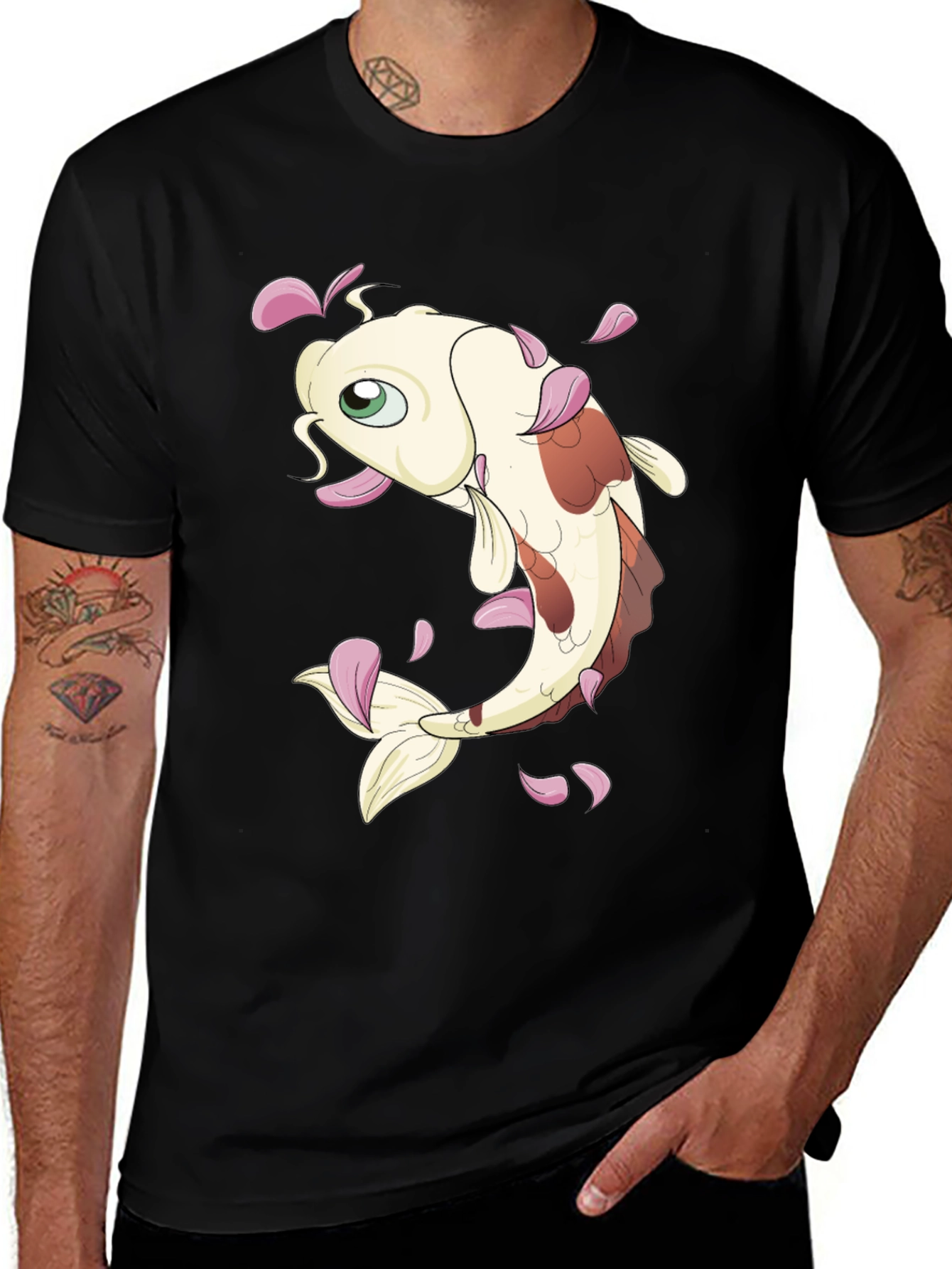 Variant 21 of Koi Fish Graphic Tee - Black Casual T-Shirt