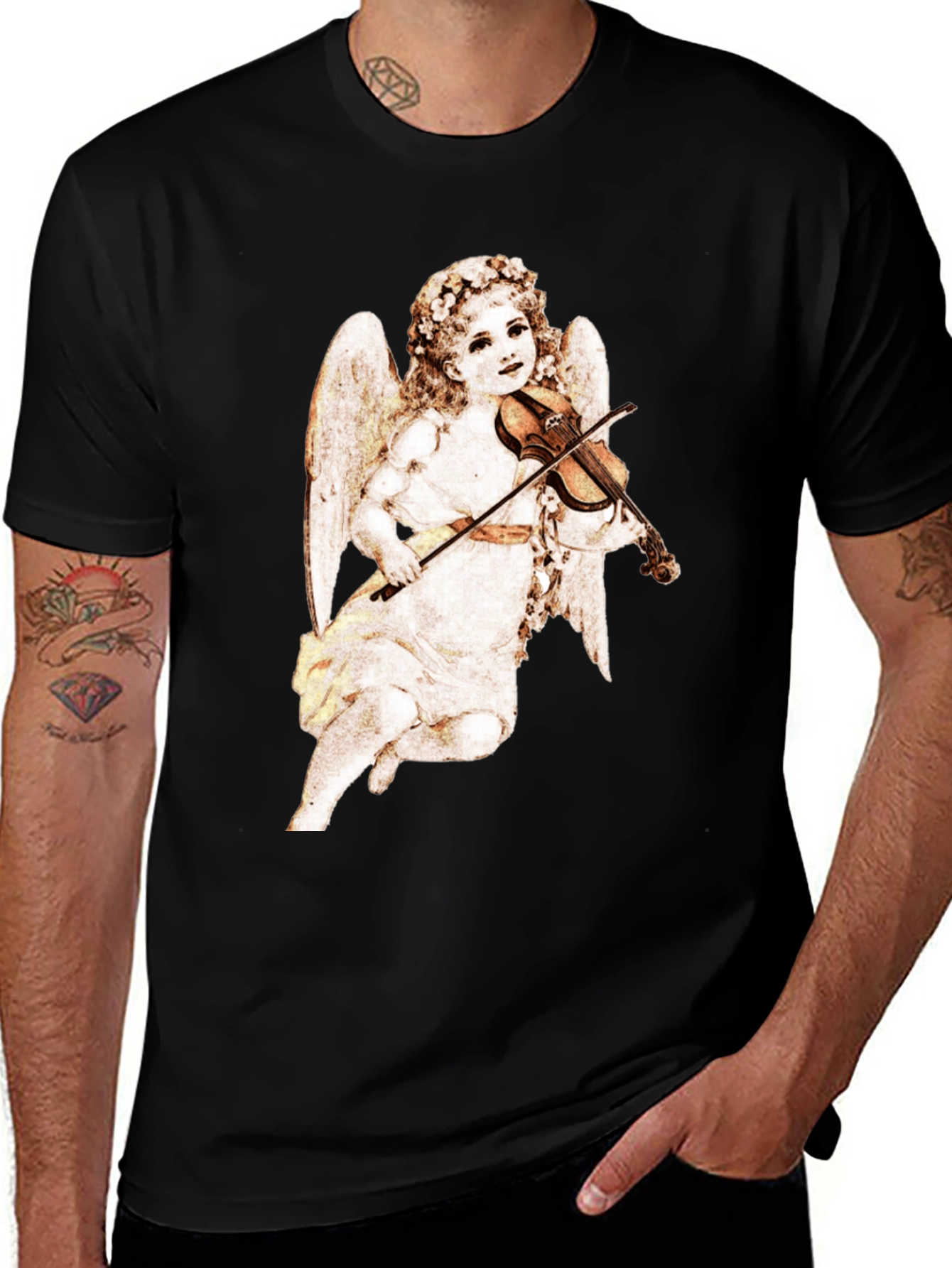 Variant 28 of Cherub Playing Violin Black T-Shirt