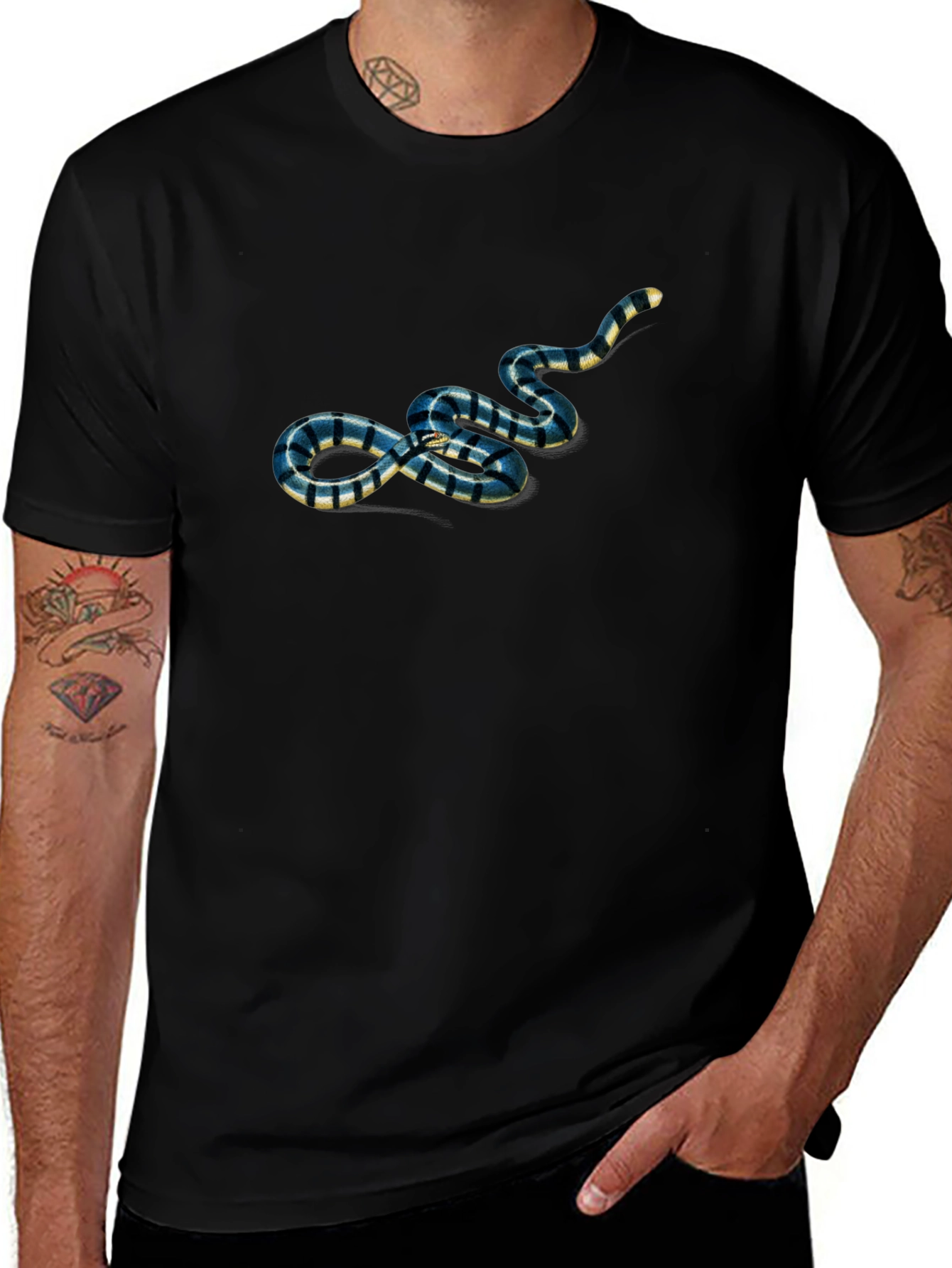 Variant 13 of Striped Snake Graphic Tee - Men's Black T-Shirt