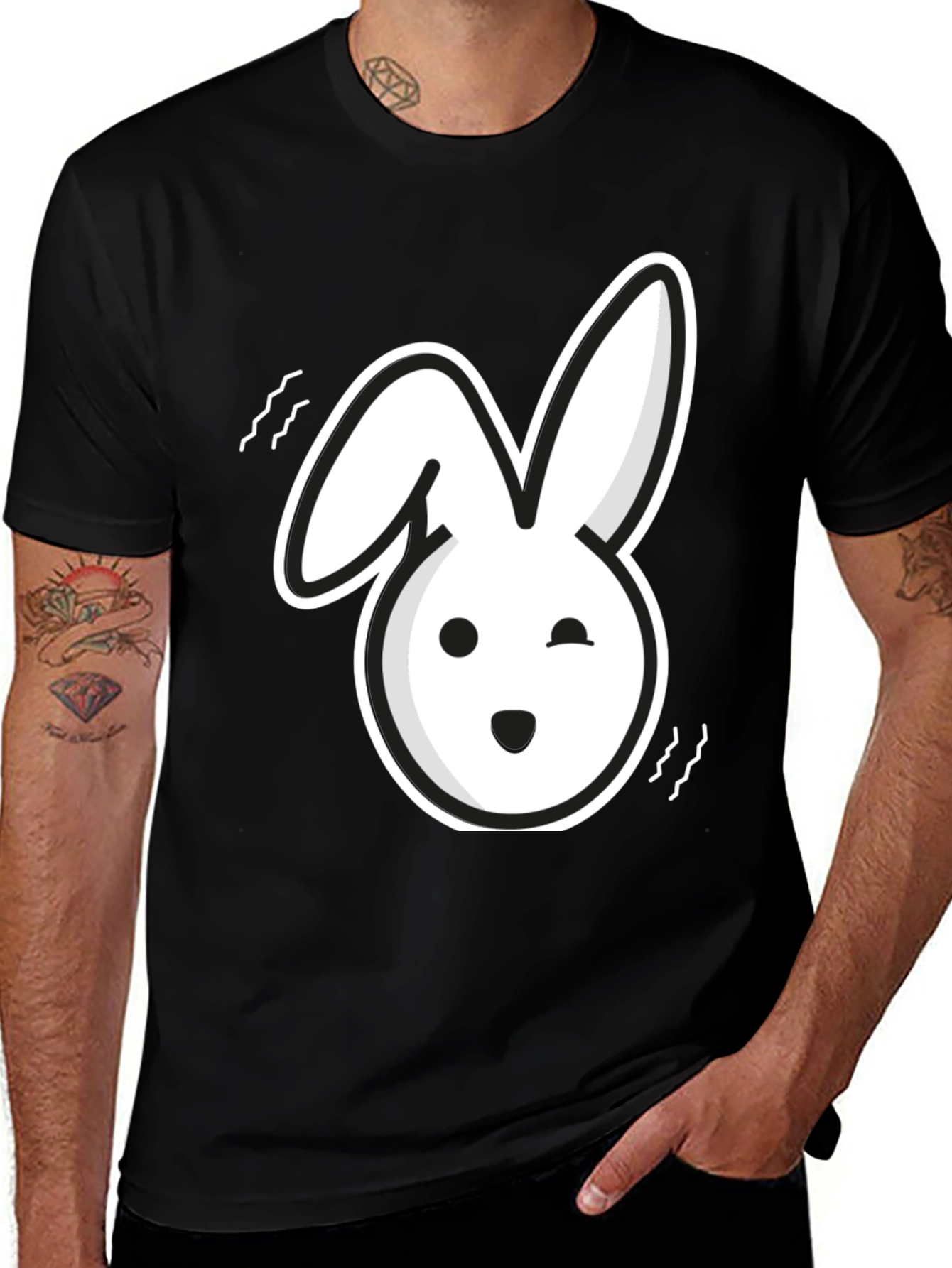 Variant 3 of Cool Bunny Graphic Tee - Black Cotton Blend Casual Wear