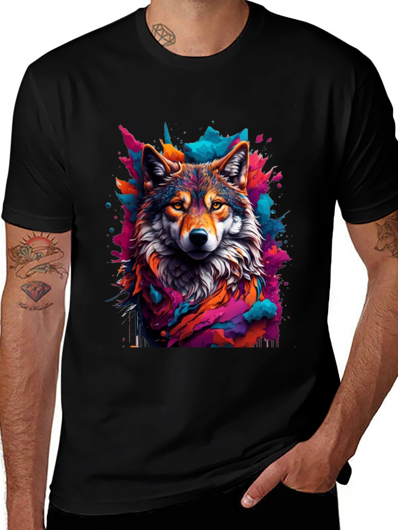 Variant 18 of Wolf Art Graphic Black Tee - Vibrant Men's T-Shirt