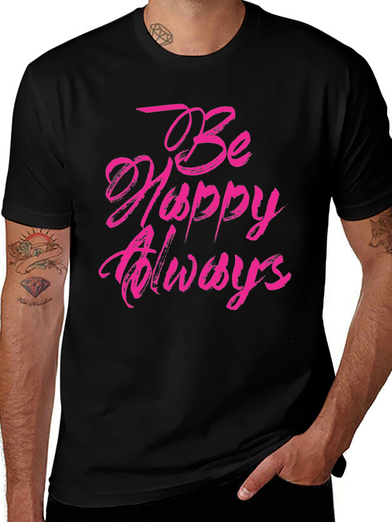 Black Be Happy Always Black Graphic Tee main image
