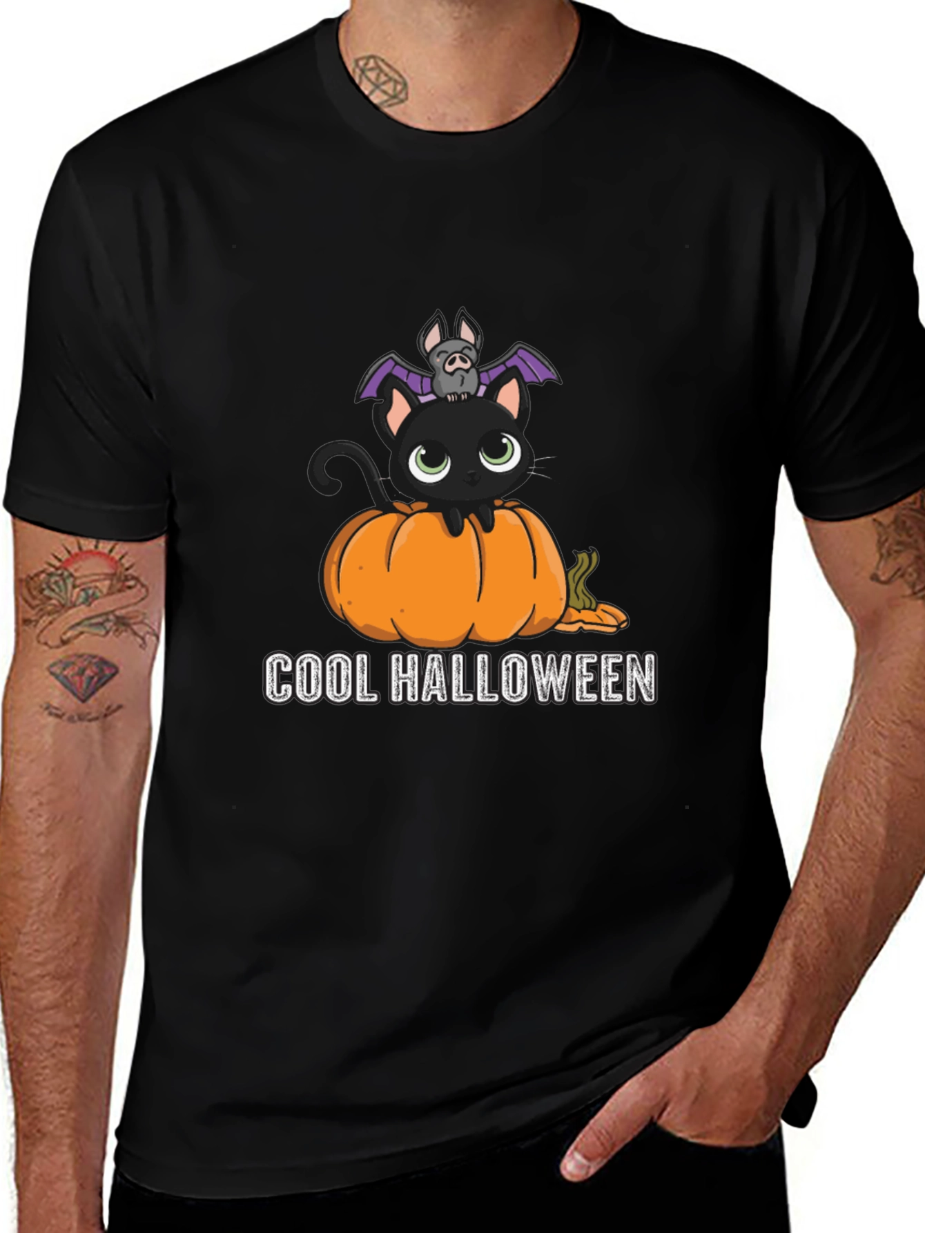Cool Halloween Black Cat Pumpkin T-Shirt