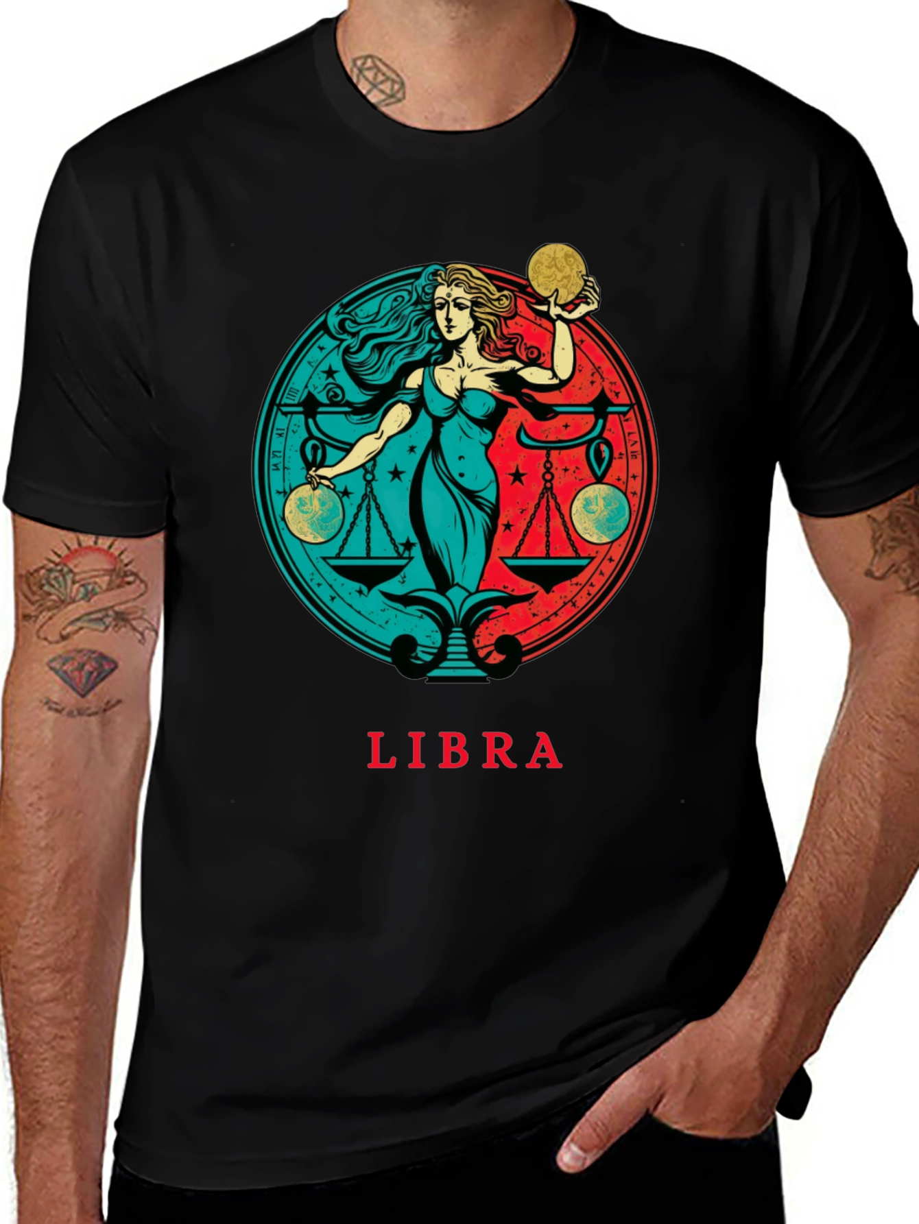 Libra Zodiac Graphic Tee - Black Cotton T-Shirt